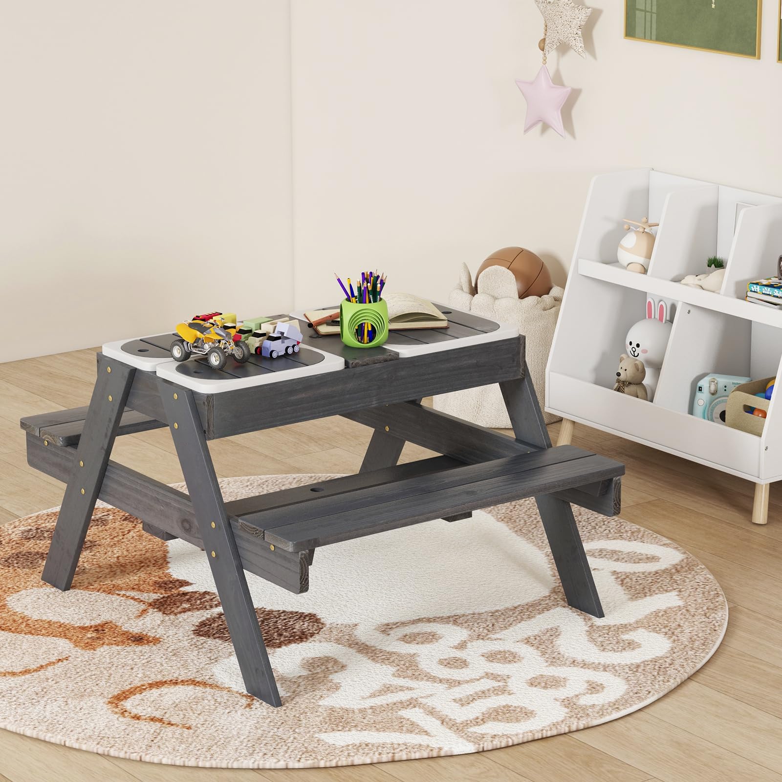 Kids 4-in-1 Sand and Water Table with Removable Boxes and Umbrella - Image 9