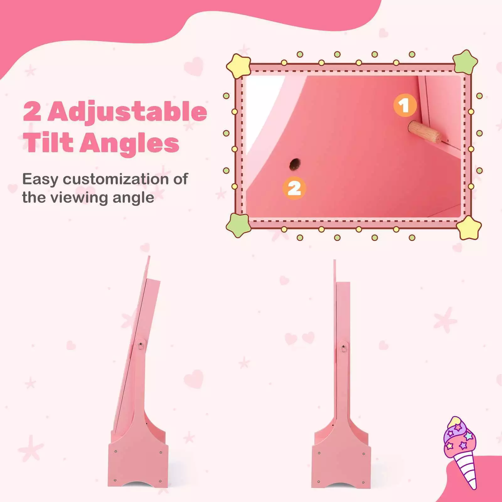 Kids Armoire Cabinet with Mirror Adjustable Standing Jewelry Organiser w/Drawer - Image 9