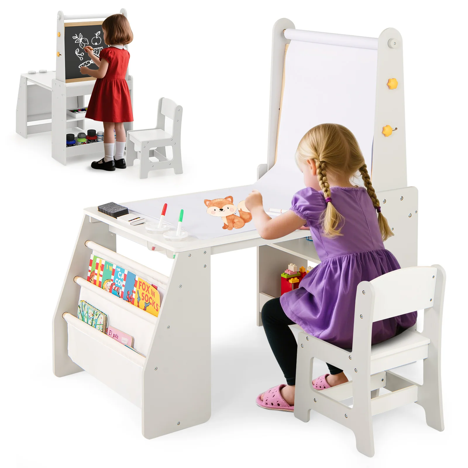 Kids Art Table and Chair Set, Multifunctional Kids Activity - Image 10