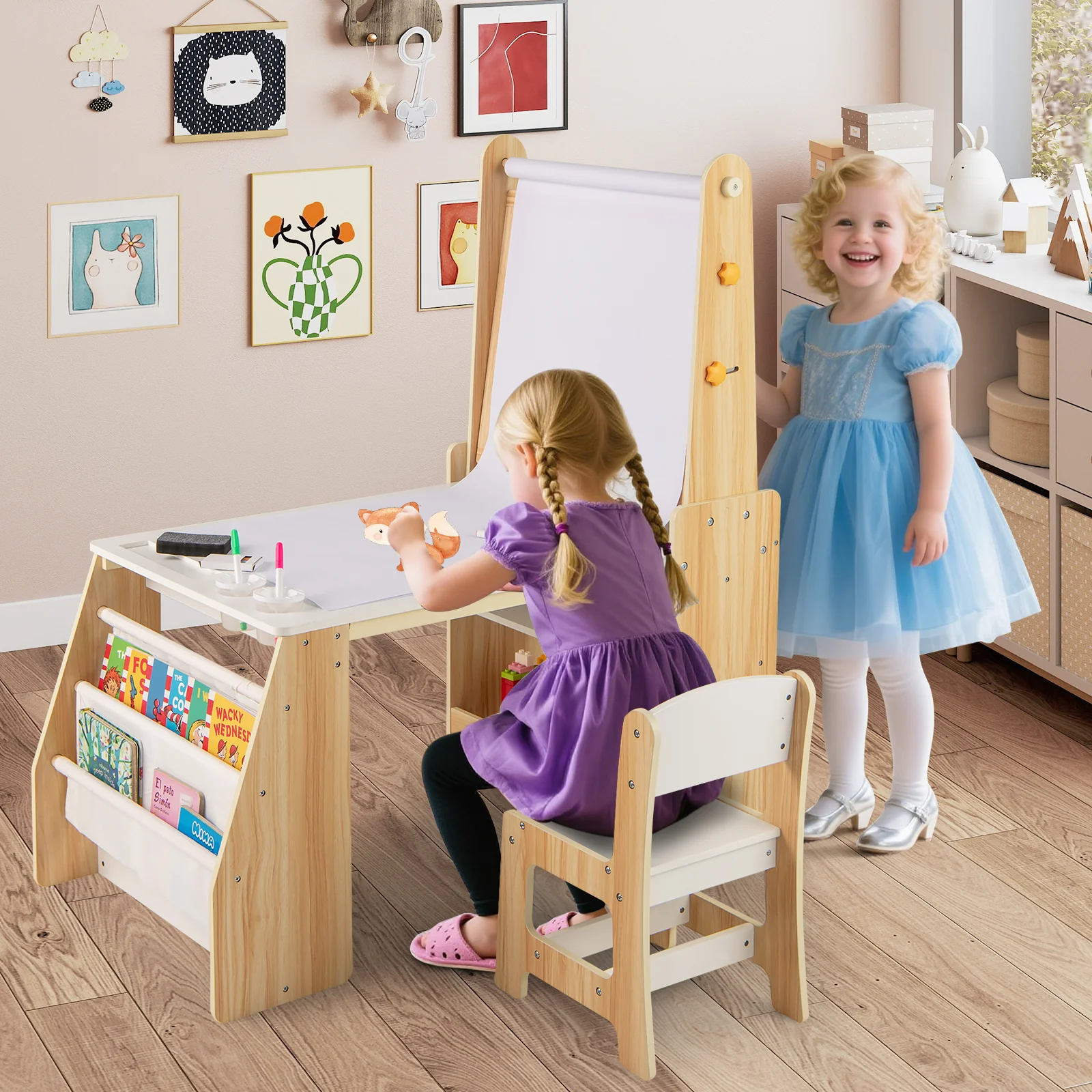 Kids Art Table and Chair Set, Multifunctional Kids Activity - Image 2