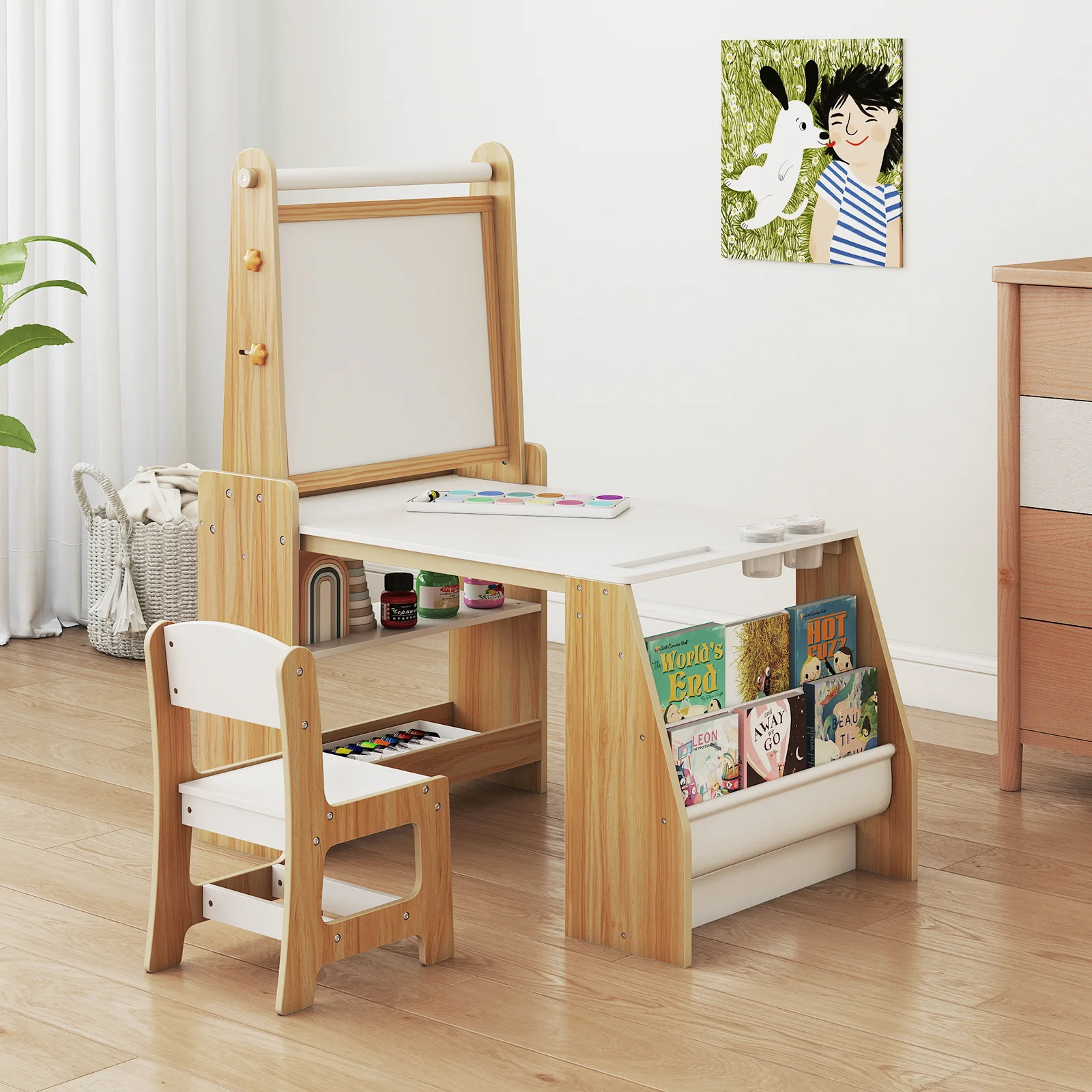 Kids Art Table and Chair Set, Multifunctional Kids Activity - Image 3