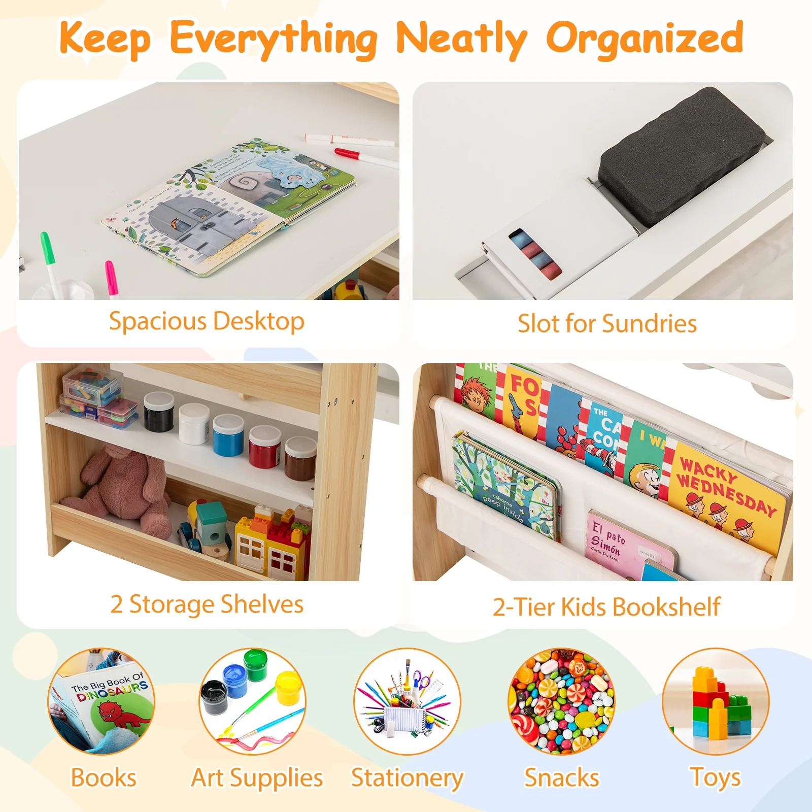 Kids Art Table and Chair Set, Multifunctional Kids Activity - Image 4