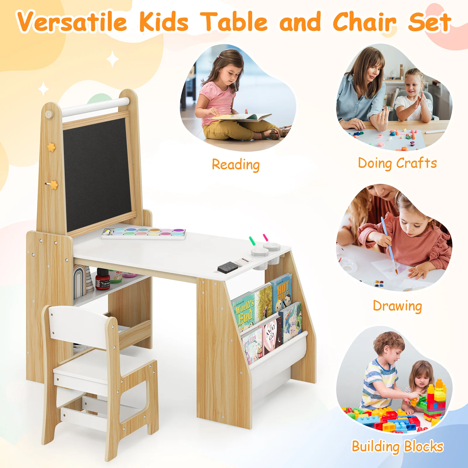 Kids Art Table and Chair Set, Multifunctional Kids Activity - Image 5
