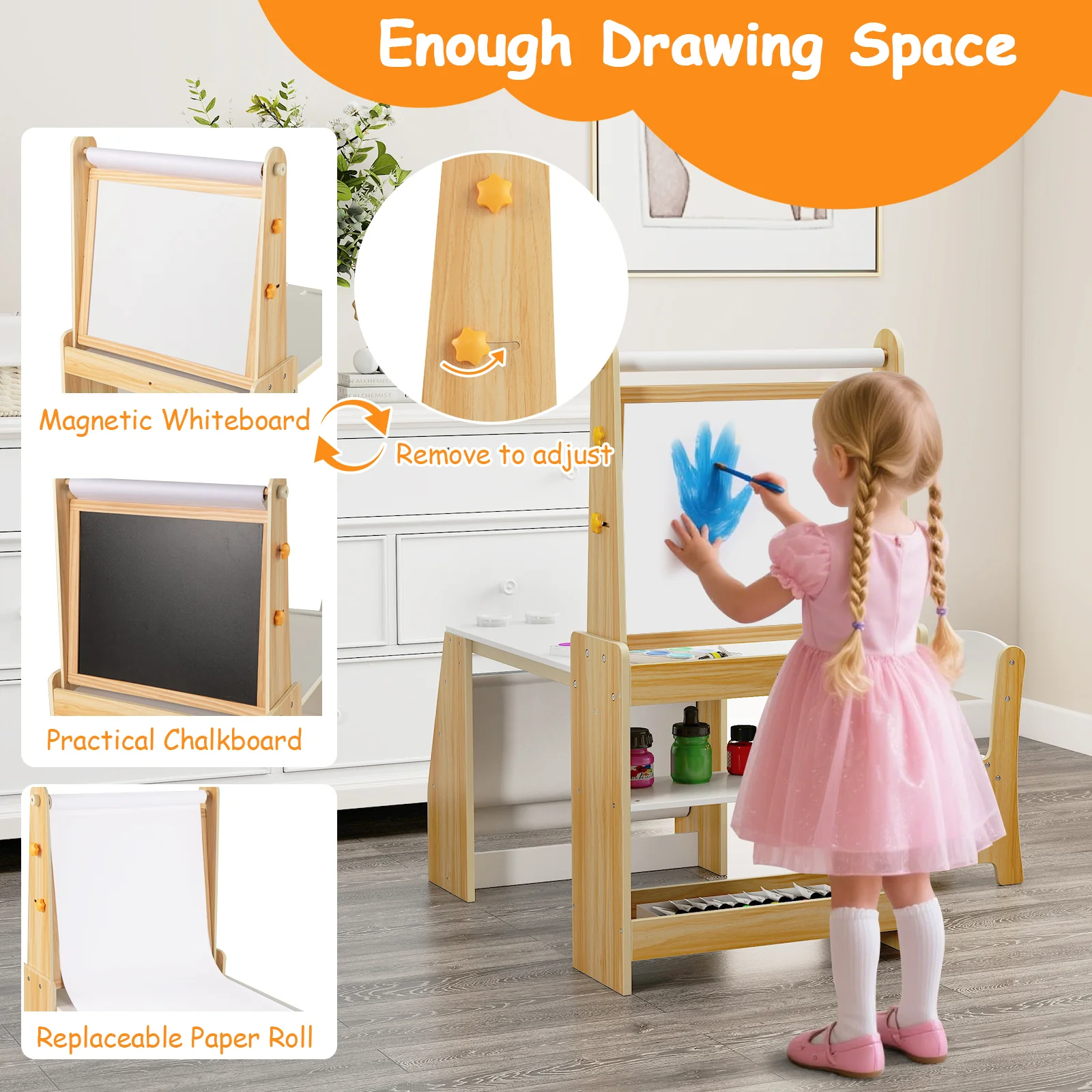 Kids Art Table and Chair Set, Multifunctional Kids Activity - Image 7