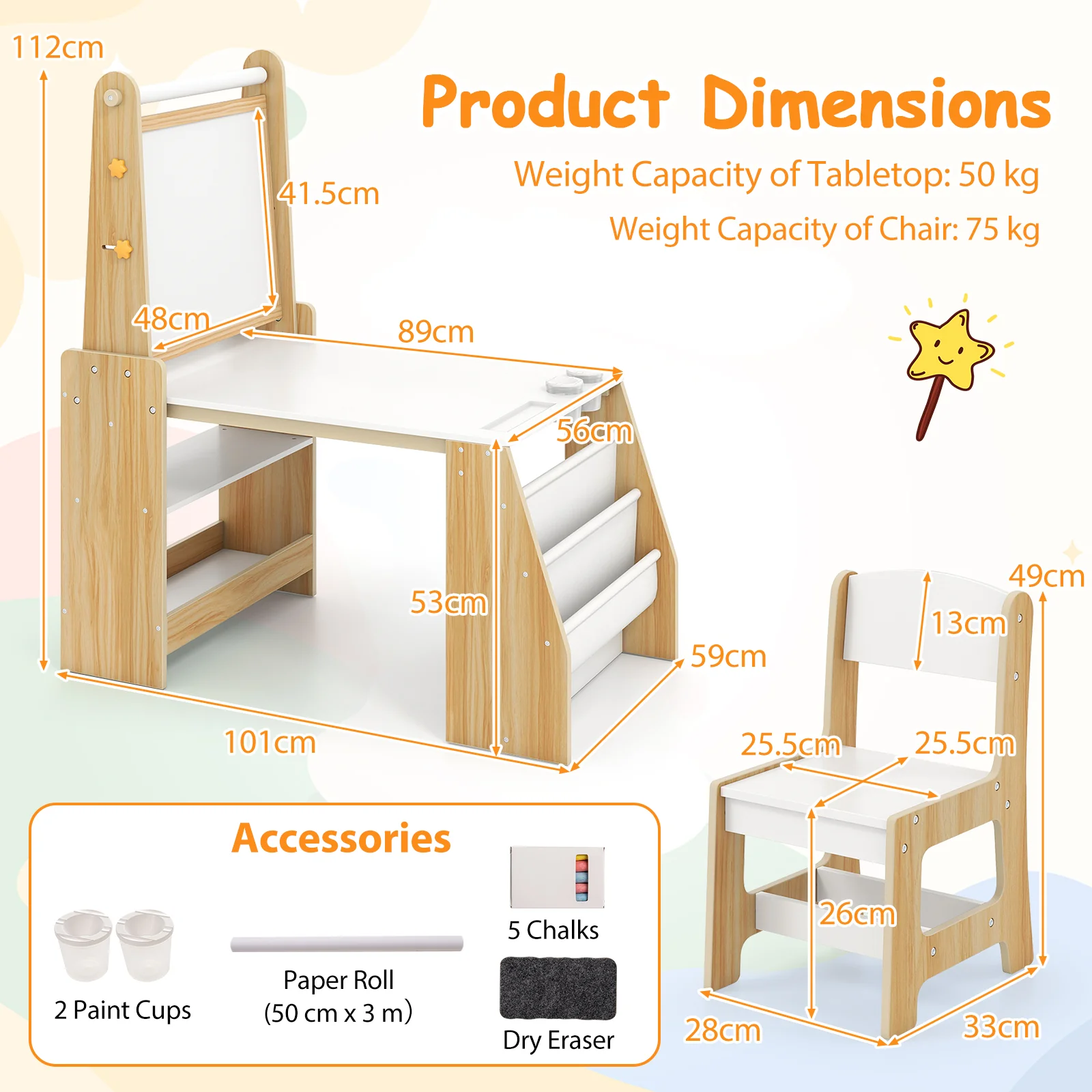 Kids Art Table and Chair Set, Multifunctional Kids Activity - Image 8