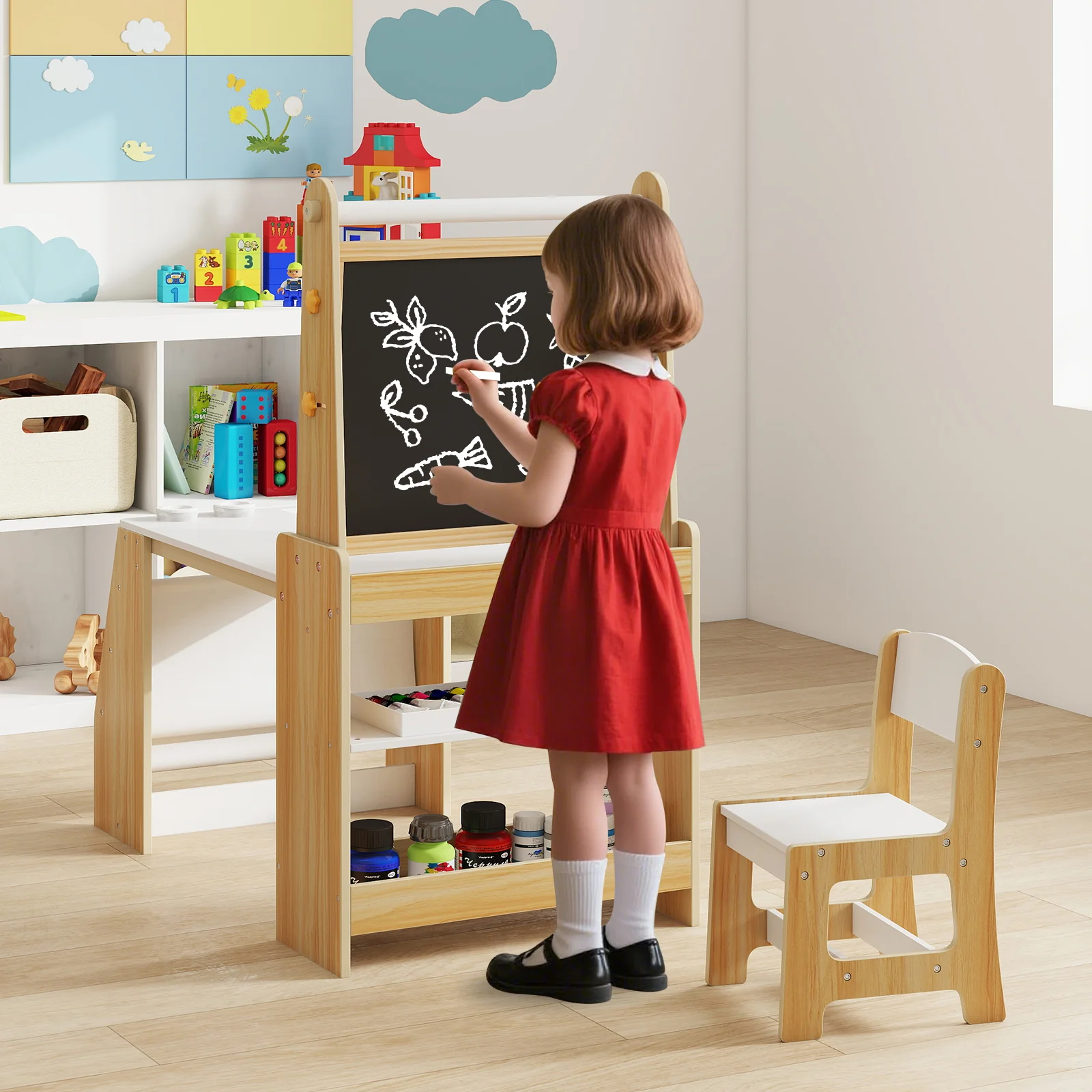 Kids Art Table and Chair Set, Multifunctional Kids Activity - Image 9