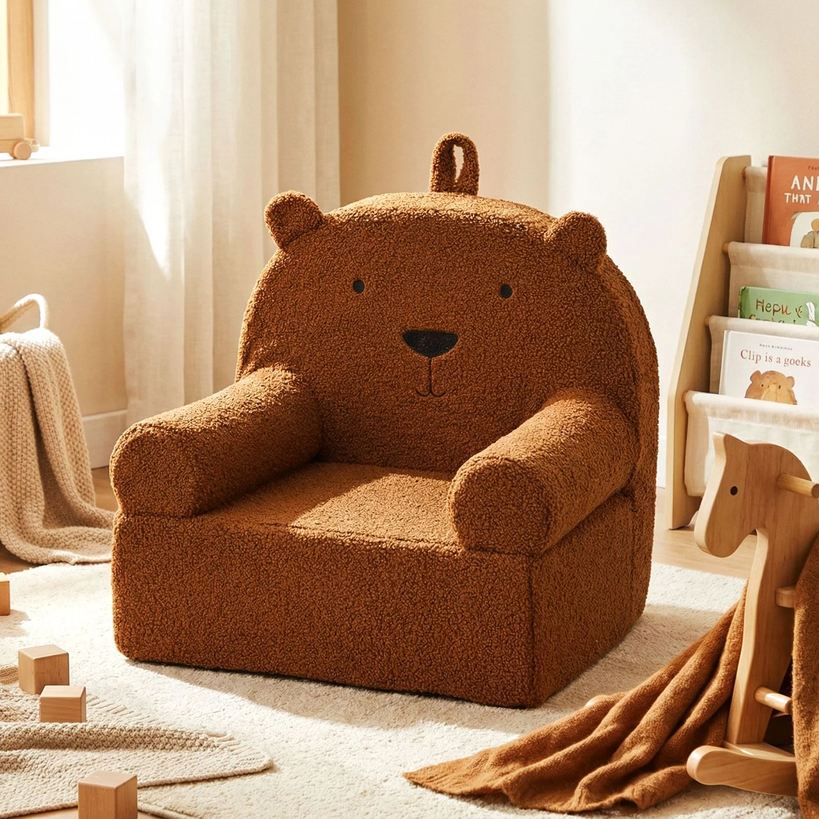 Kids Bear Sofa with Soft Fleece Fabric Cover for Playroom - Image 2