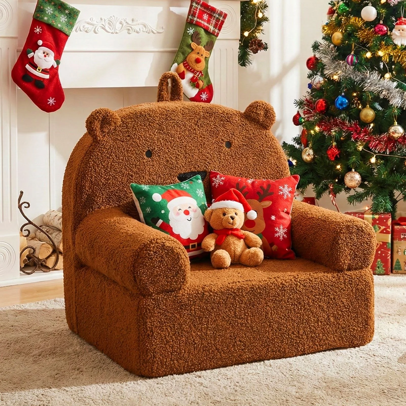 Kids Bear Sofa with Soft Fleece Fabric Cover for Playroom - Image 4