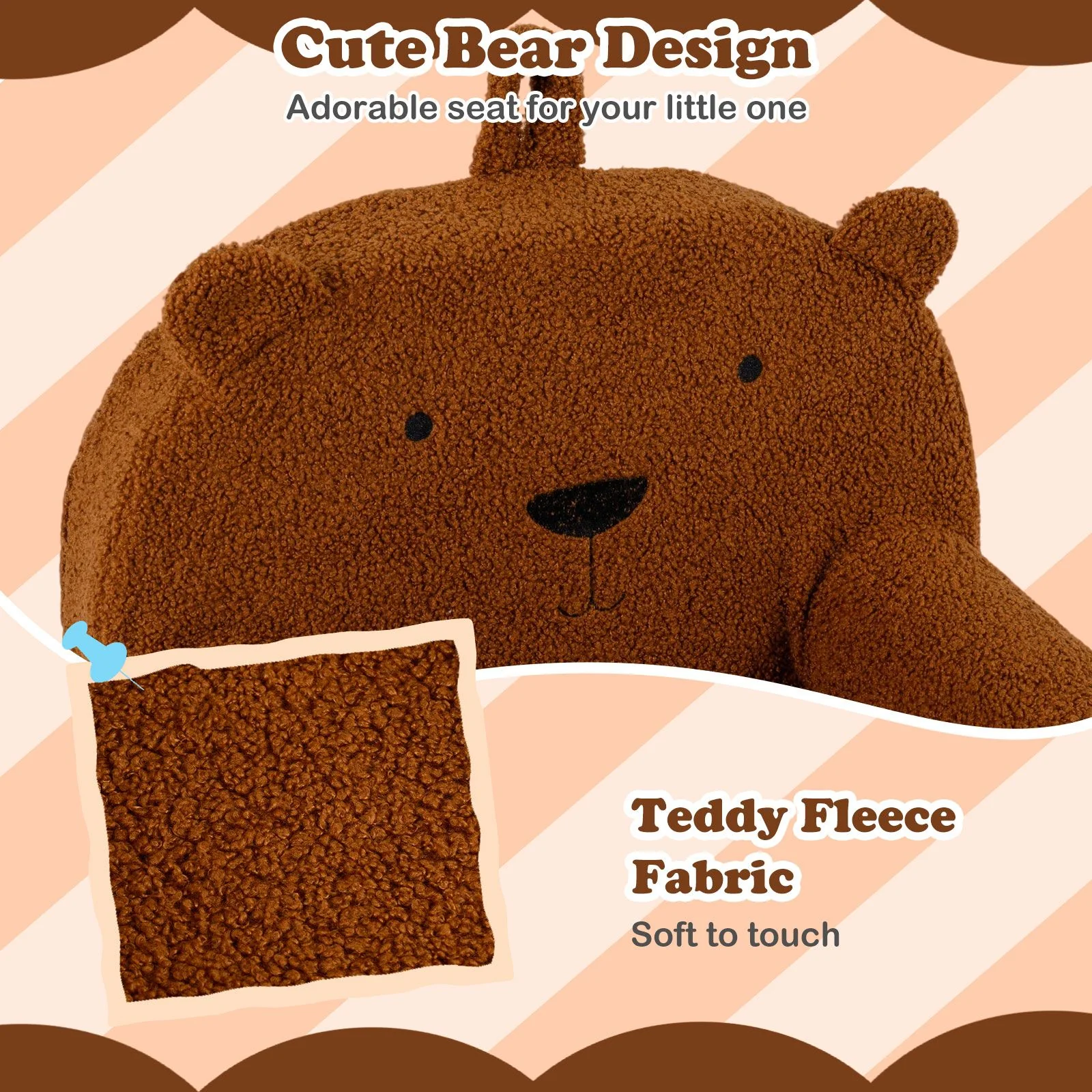 Kids Bear Sofa with Soft Fleece Fabric Cover for Playroom - Image 5