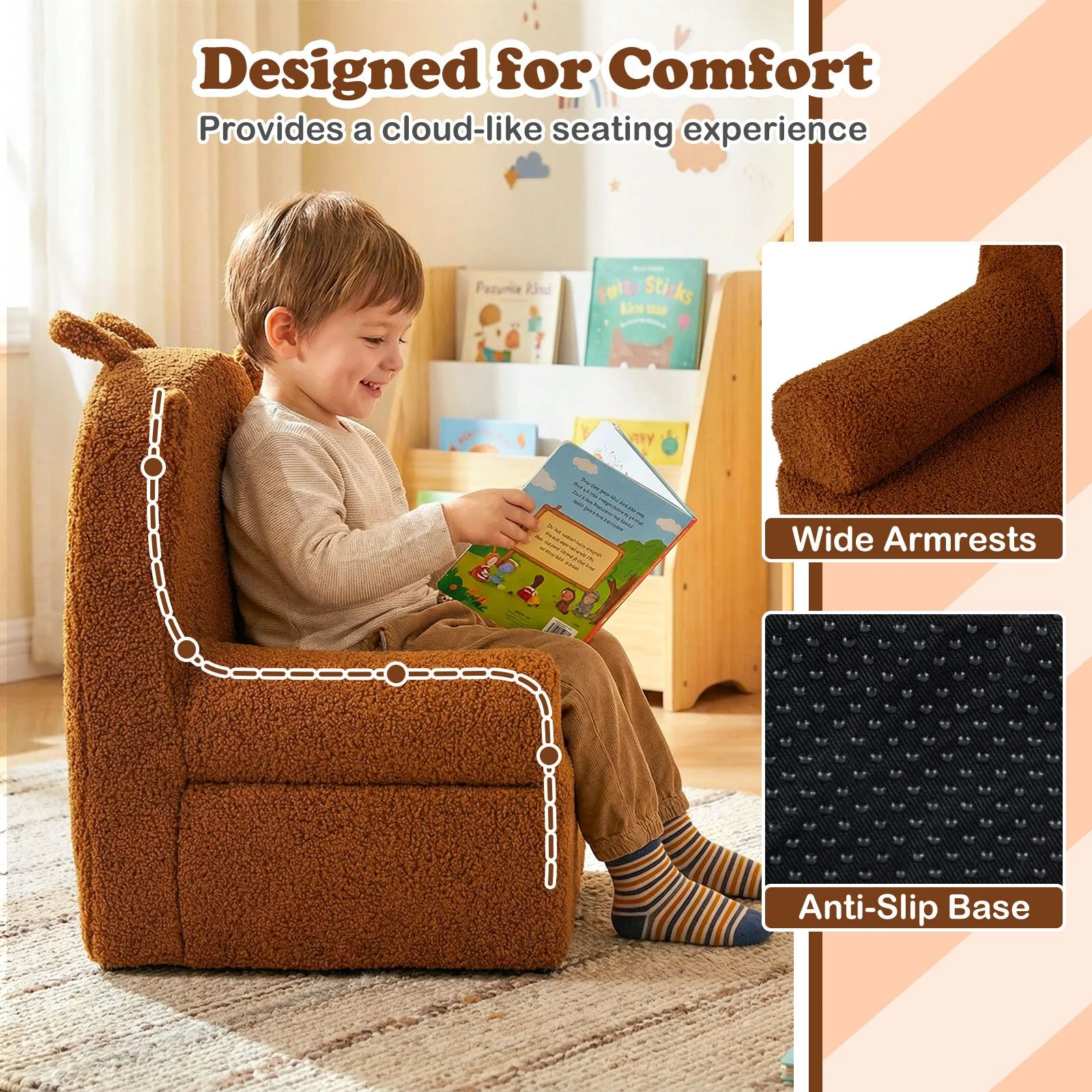 Kids Bear Sofa with Soft Fleece Fabric Cover for Playroom - Image 6
