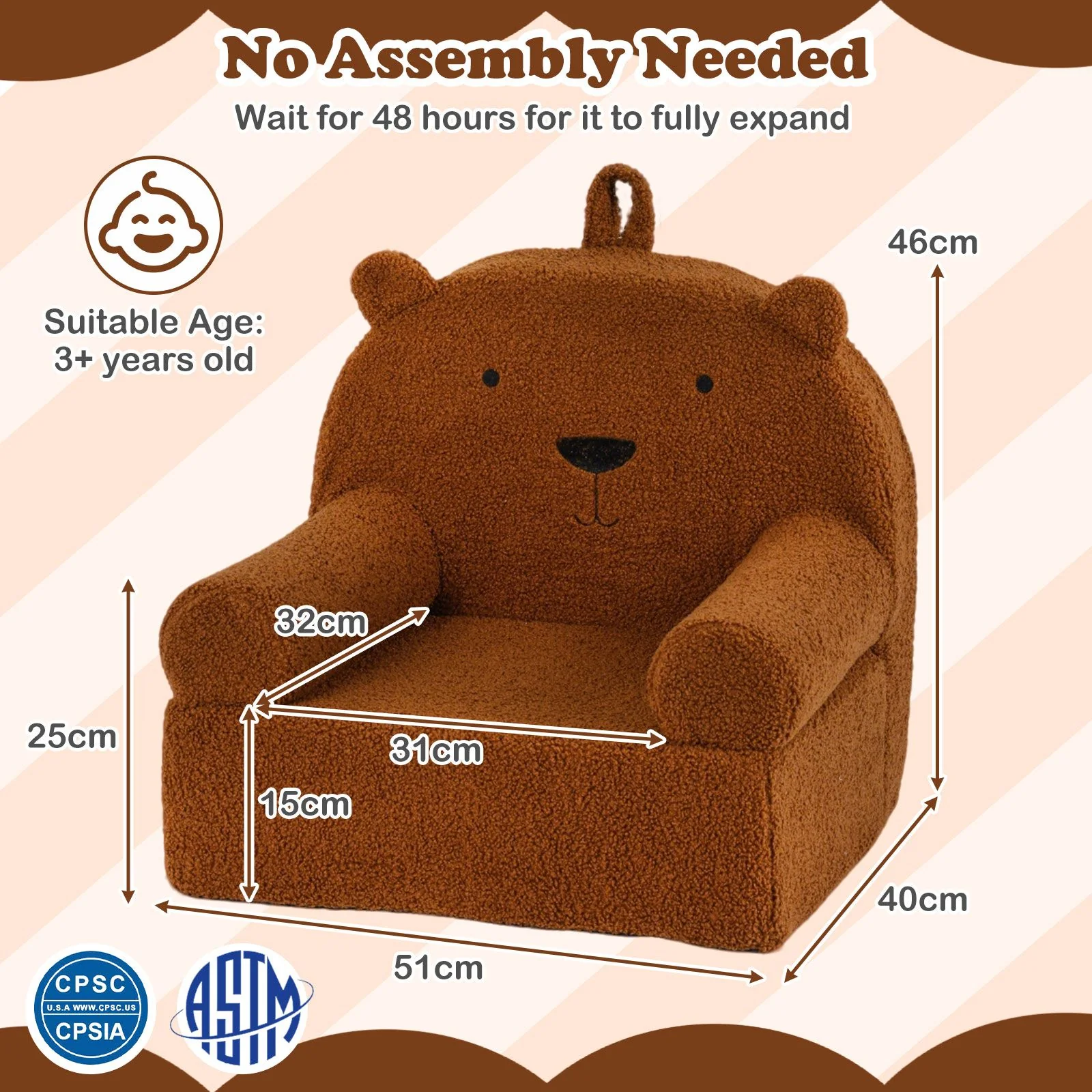 Kids Bear Sofa with Soft Fleece Fabric Cover for Playroom - Image 7