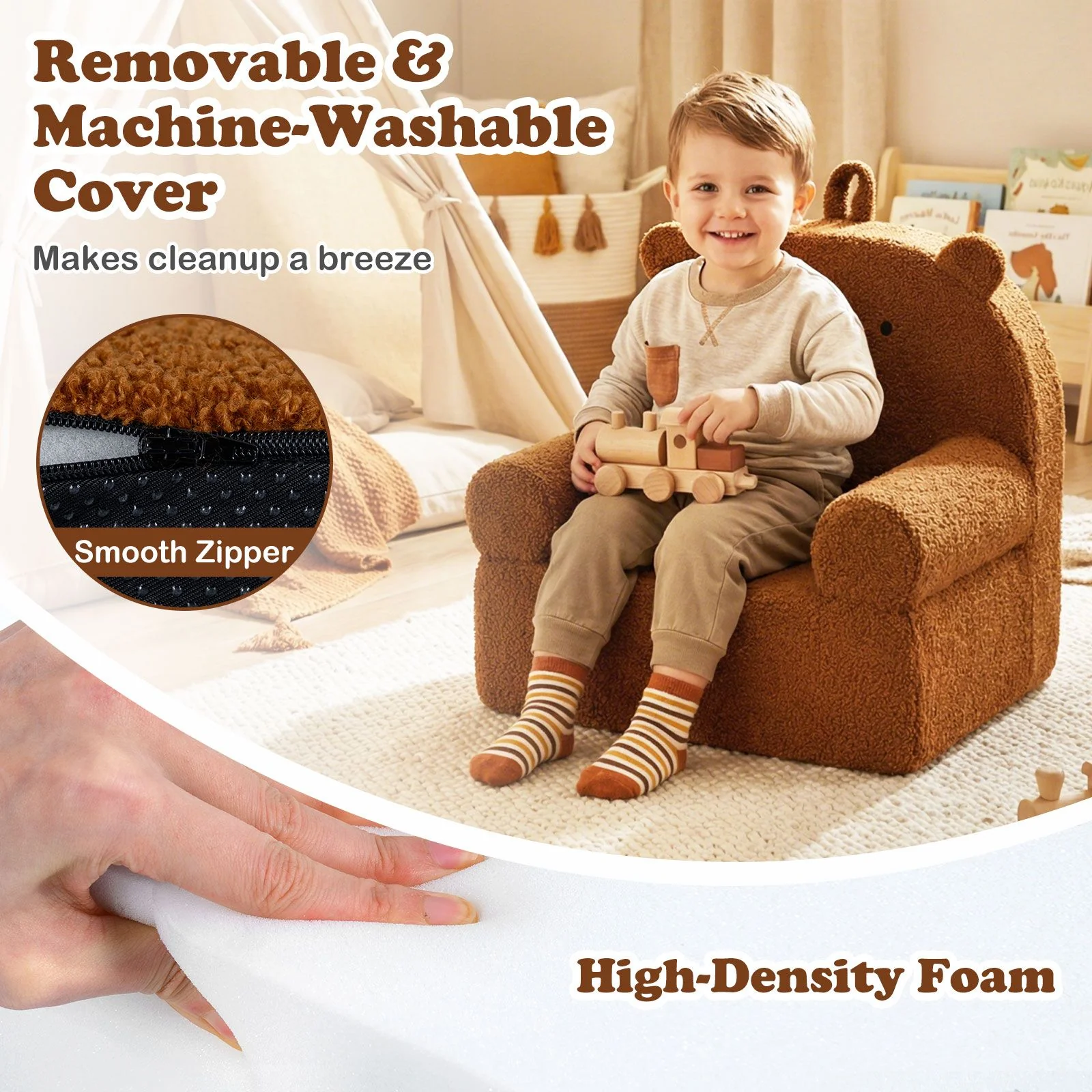 Kids Bear Sofa with Soft Fleece Fabric Cover for Playroom - Image 8