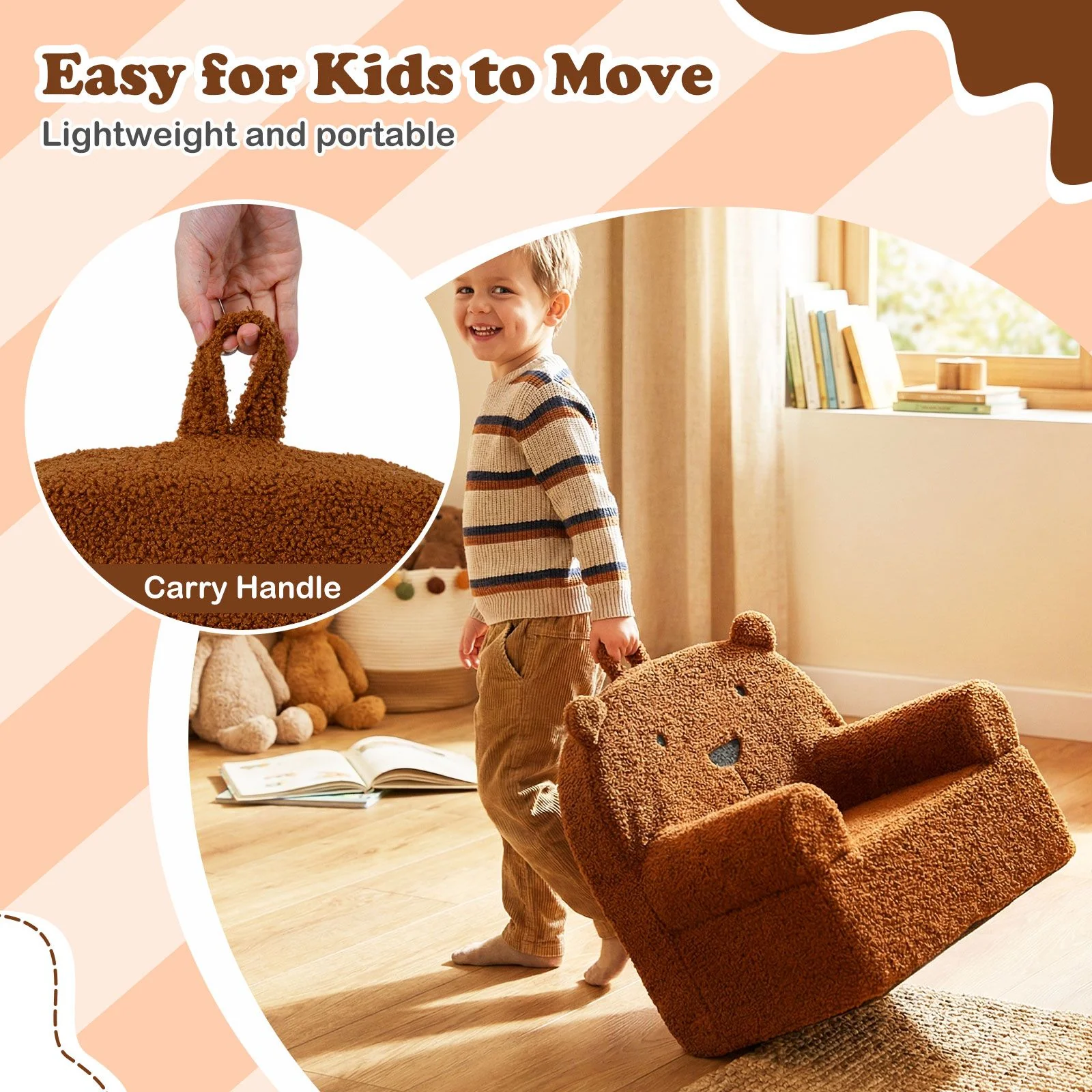 Kids Bear Sofa with Soft Fleece Fabric Cover for Playroom - Image 9