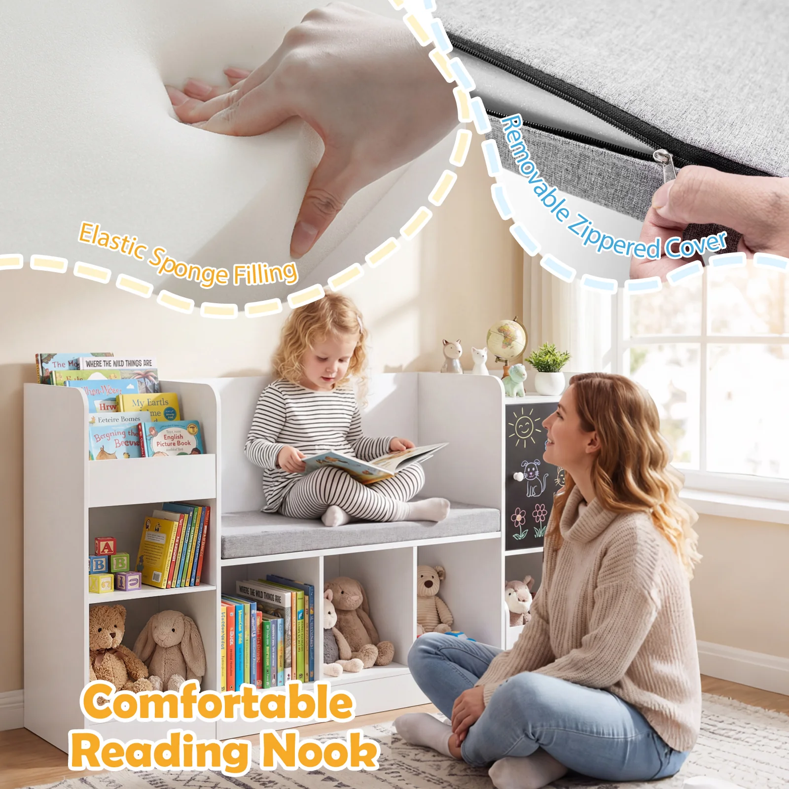 Kids Bookcase and Bookshelf with Reading Nook - Image 3
