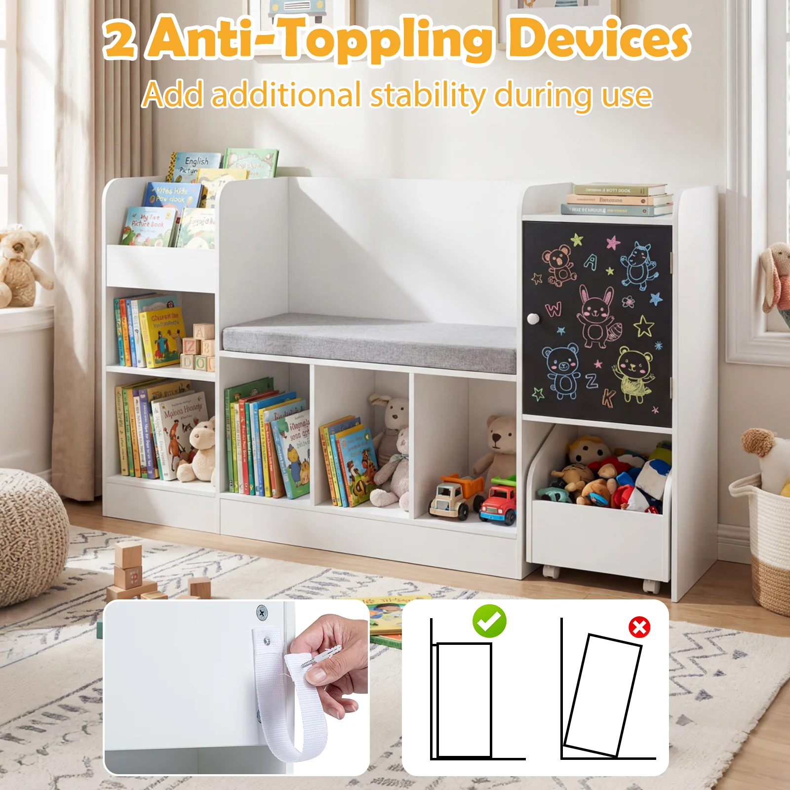 Kids Bookcase and Bookshelf with Reading Nook - Image 4