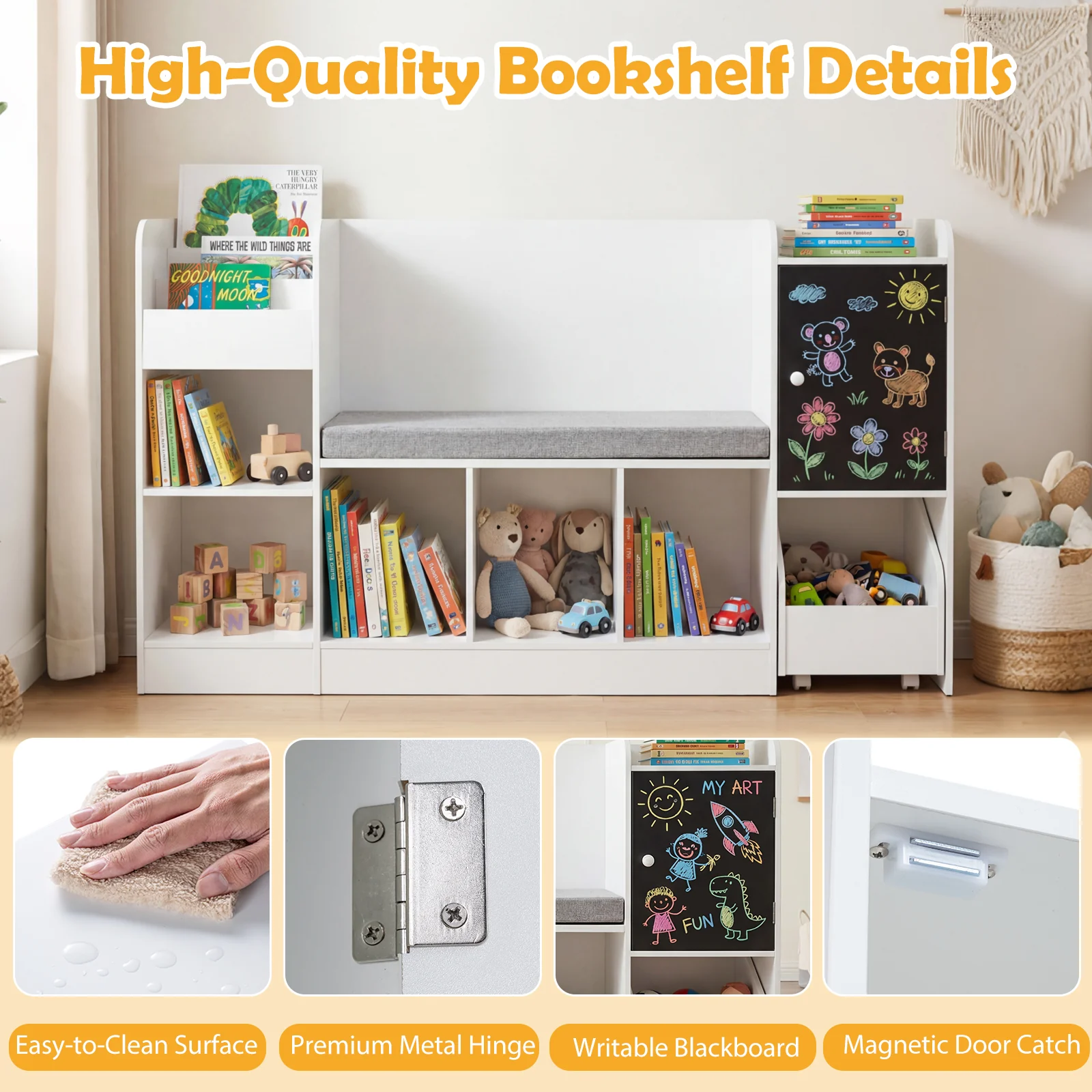 Kids Bookcase and Bookshelf with Reading Nook - Image 7