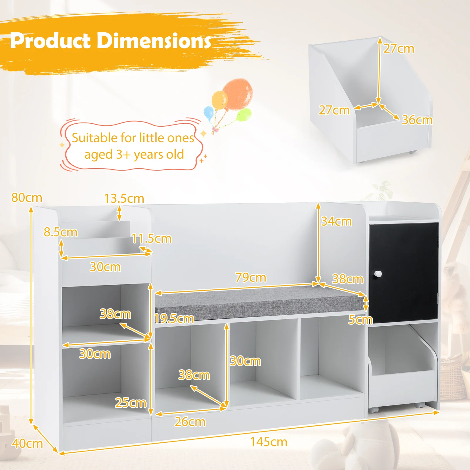 Kids Bookcase and Bookshelf with Reading Nook - Image 8