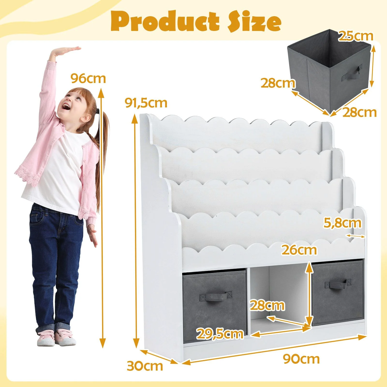 Kids Bookshelf and Toy Storage 4-Tier Toddler Bookcase with 2 Foldable Fabric Drawers - Image 3