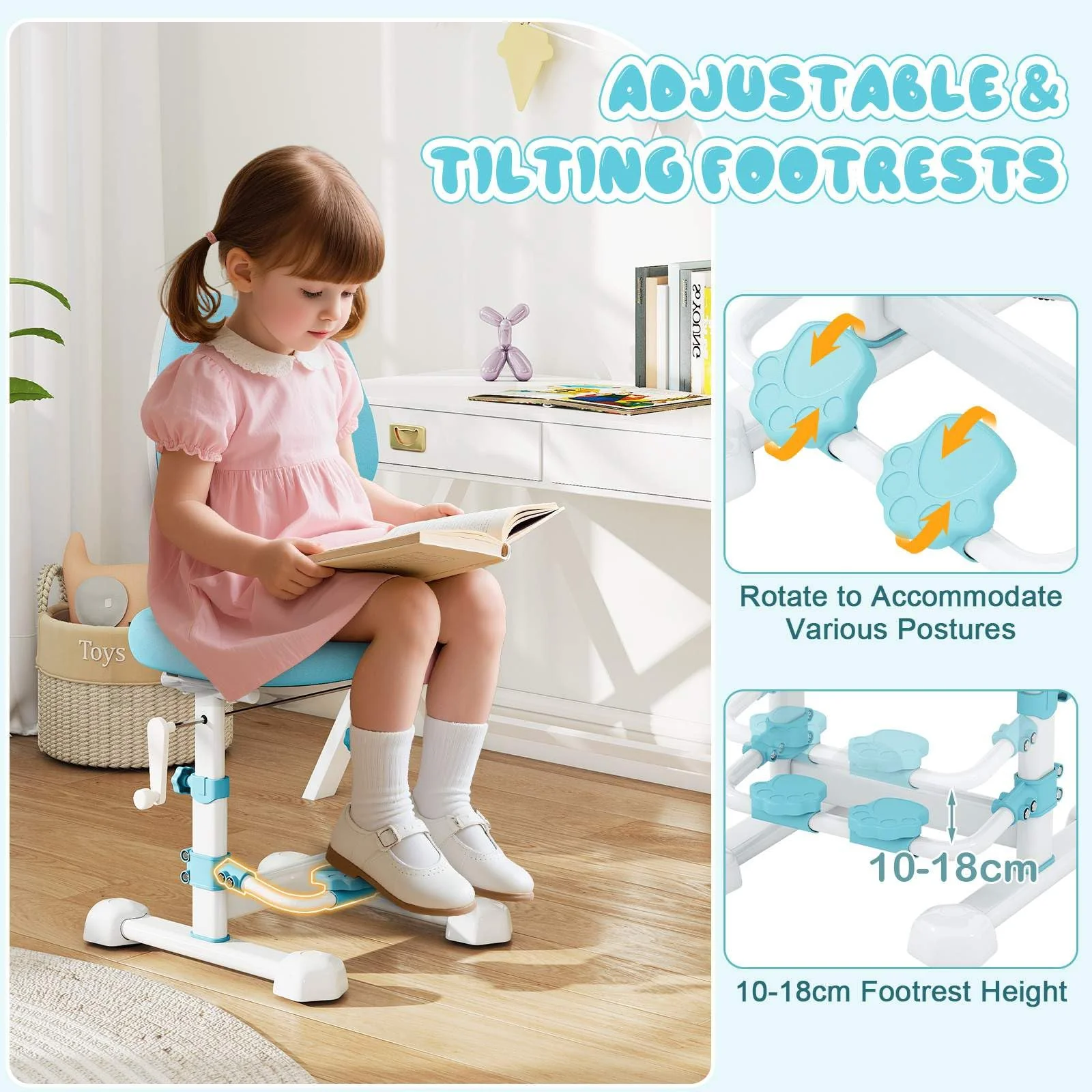 Kids Chair, Ergonomic Children Study Desk Chair with Adjustable Double Backrest - Image 3