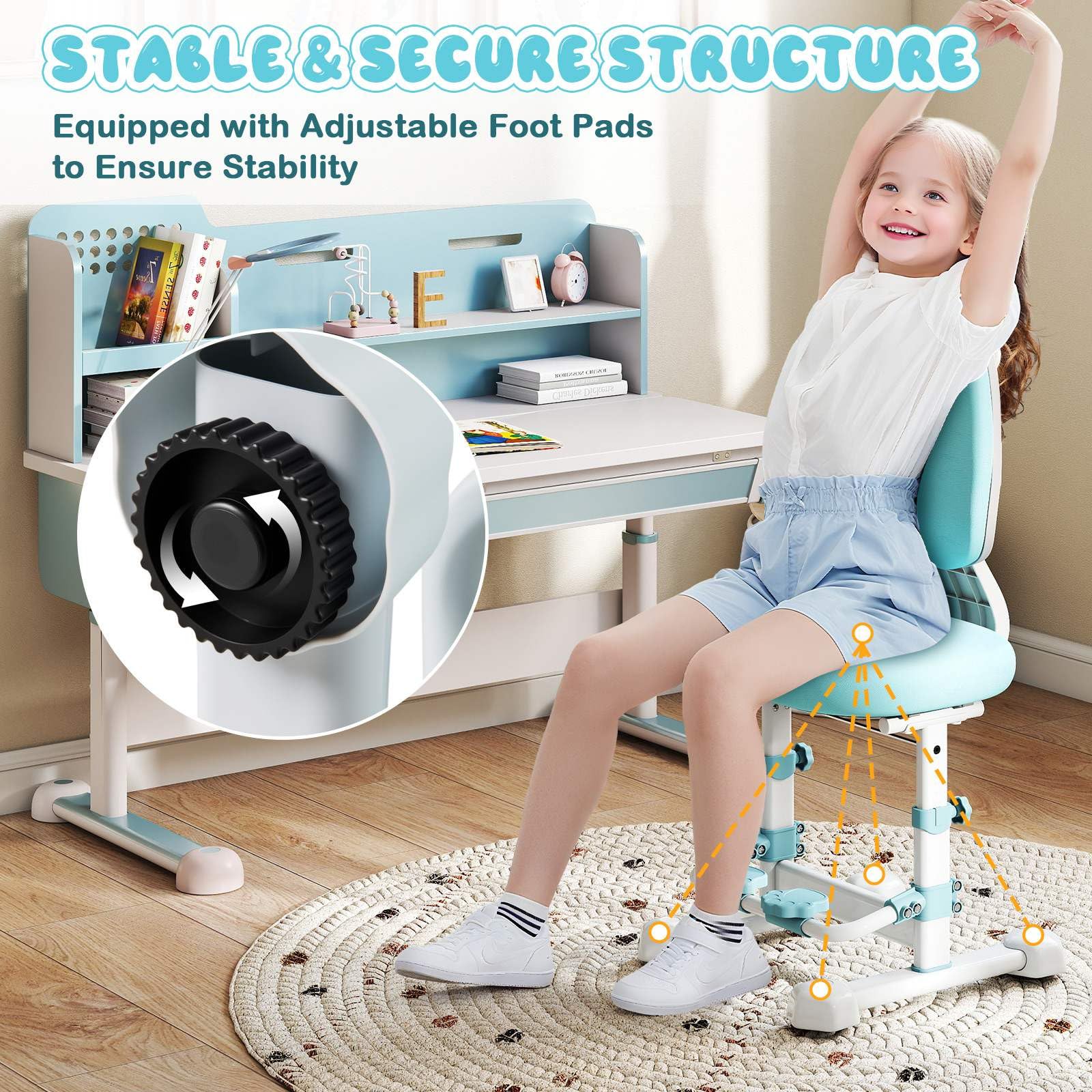 Kids Chair, Ergonomic Children Study Desk Chair with Adjustable Double Backrest - Image 4