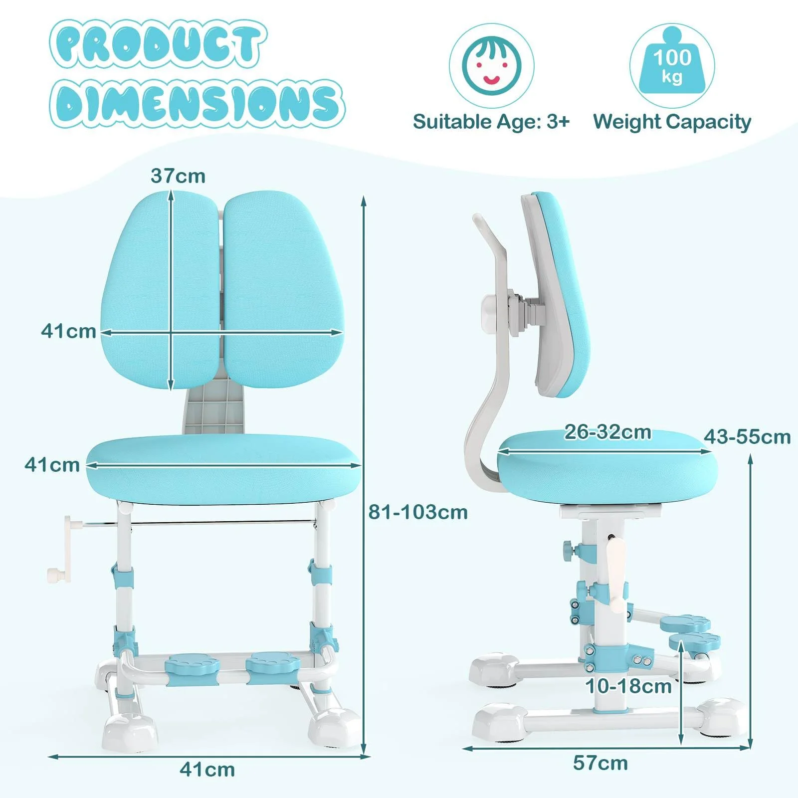 Kids Chair, Ergonomic Children Study Desk Chair with Adjustable Double Backrest - Image 5