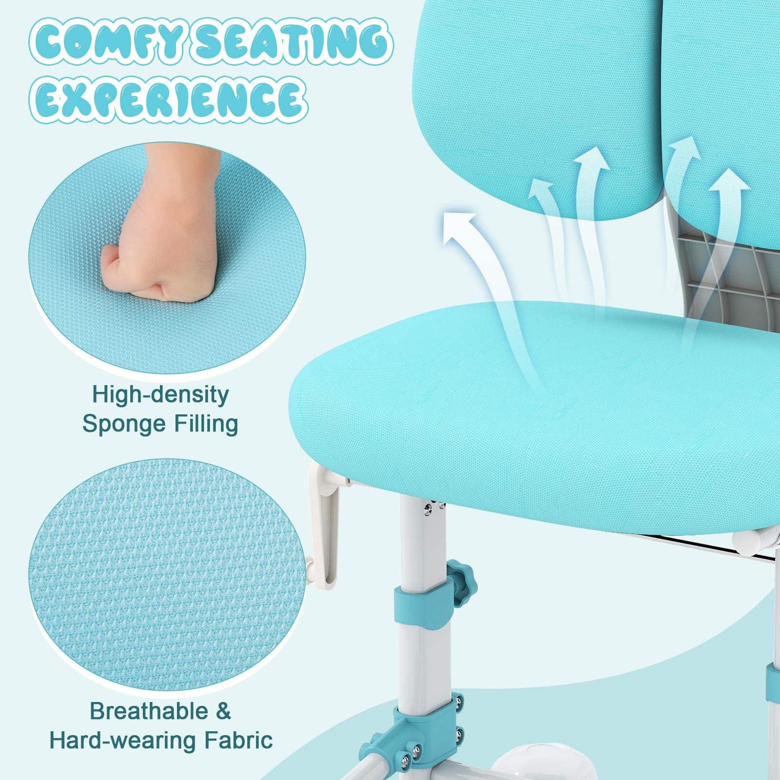 Kids Chair, Ergonomic Children Study Desk Chair with Adjustable Double Backrest - Image 8