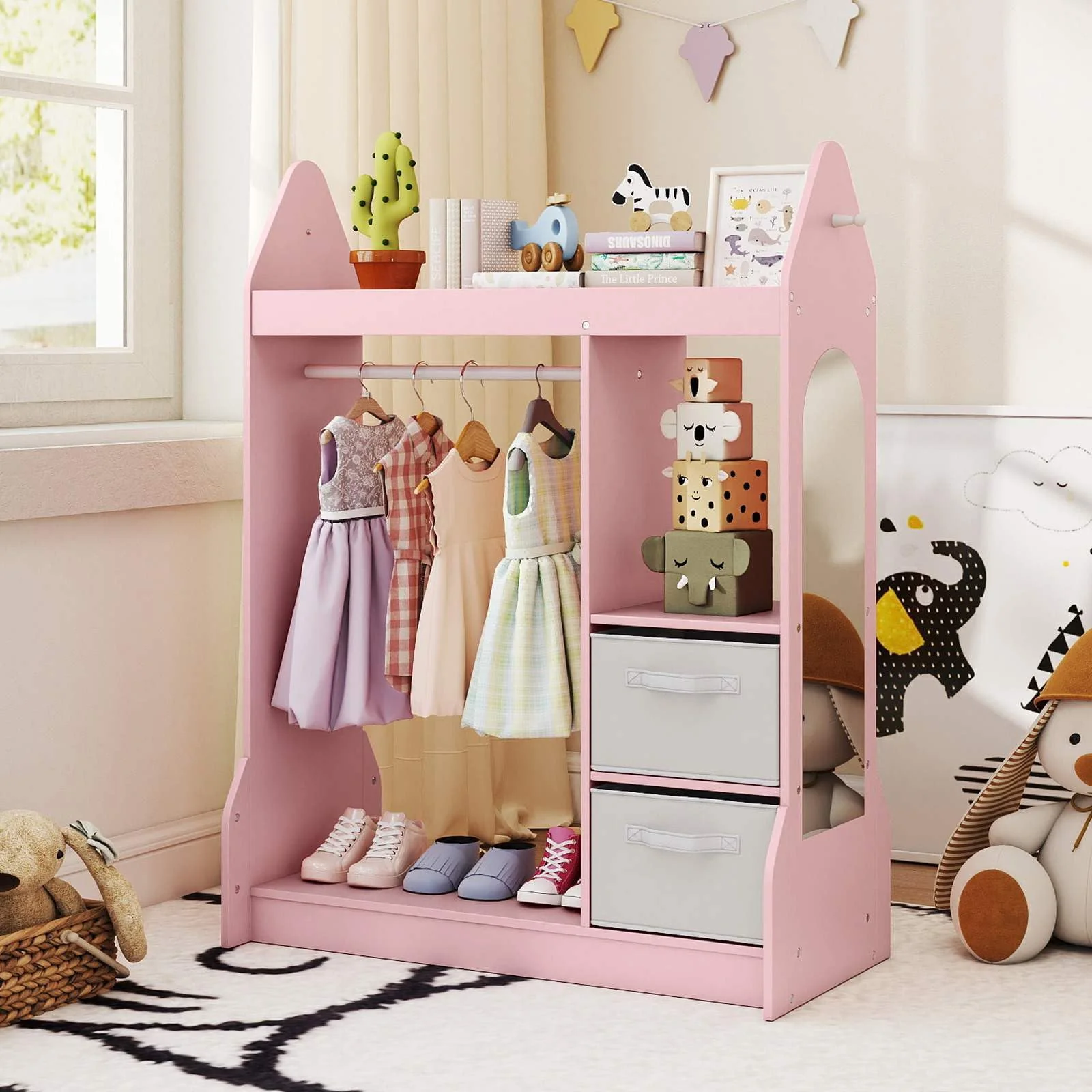 Kids Clothing Rack with Mirror and Cloth Hanger for Kids Room - Image 4