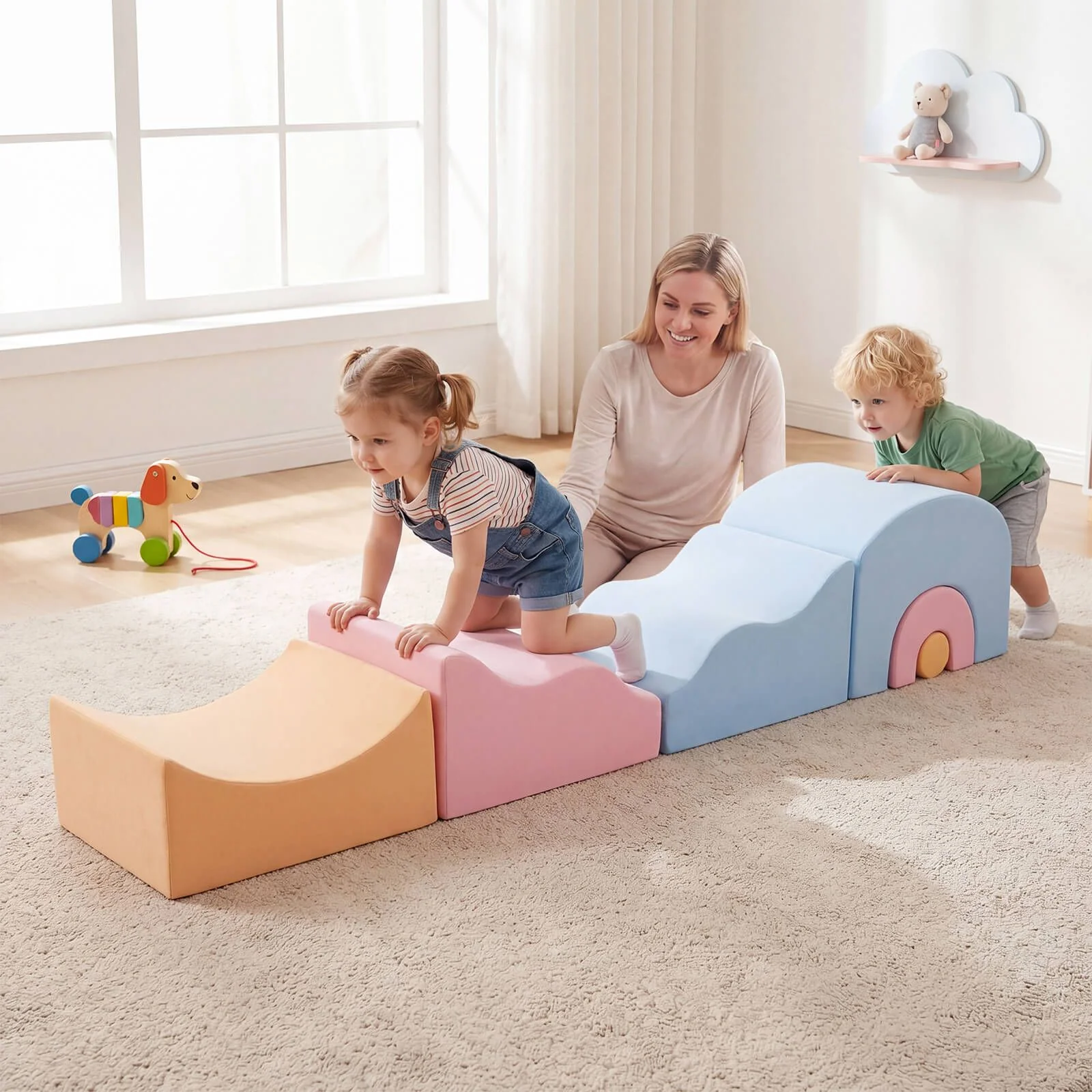 Kids Crawl and Climb foam Play Set 6-Piece with Suede Fabric Covers - Image 2