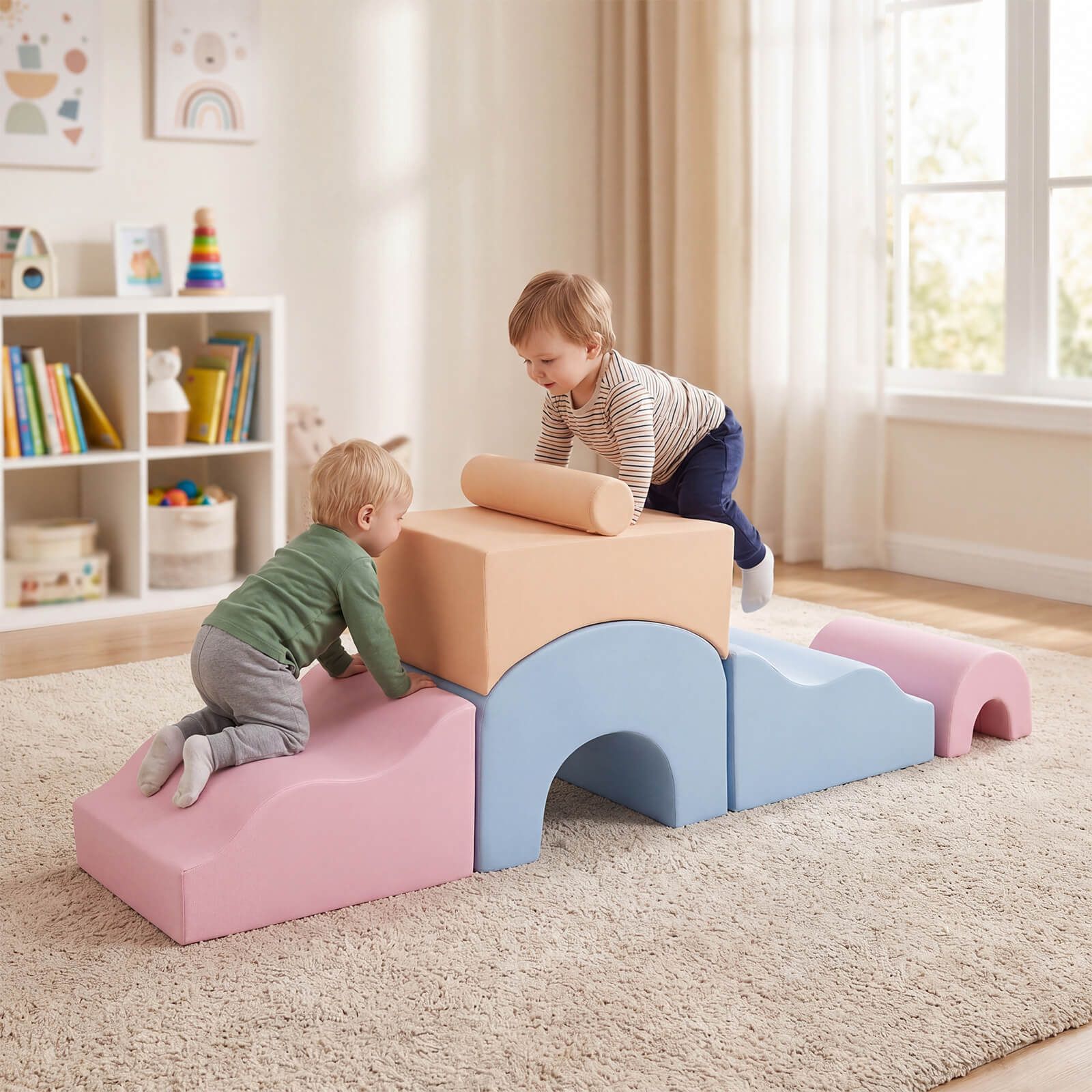 Kids Crawl and Climb foam Play Set 6-Piece with Suede Fabric Covers - Image 3