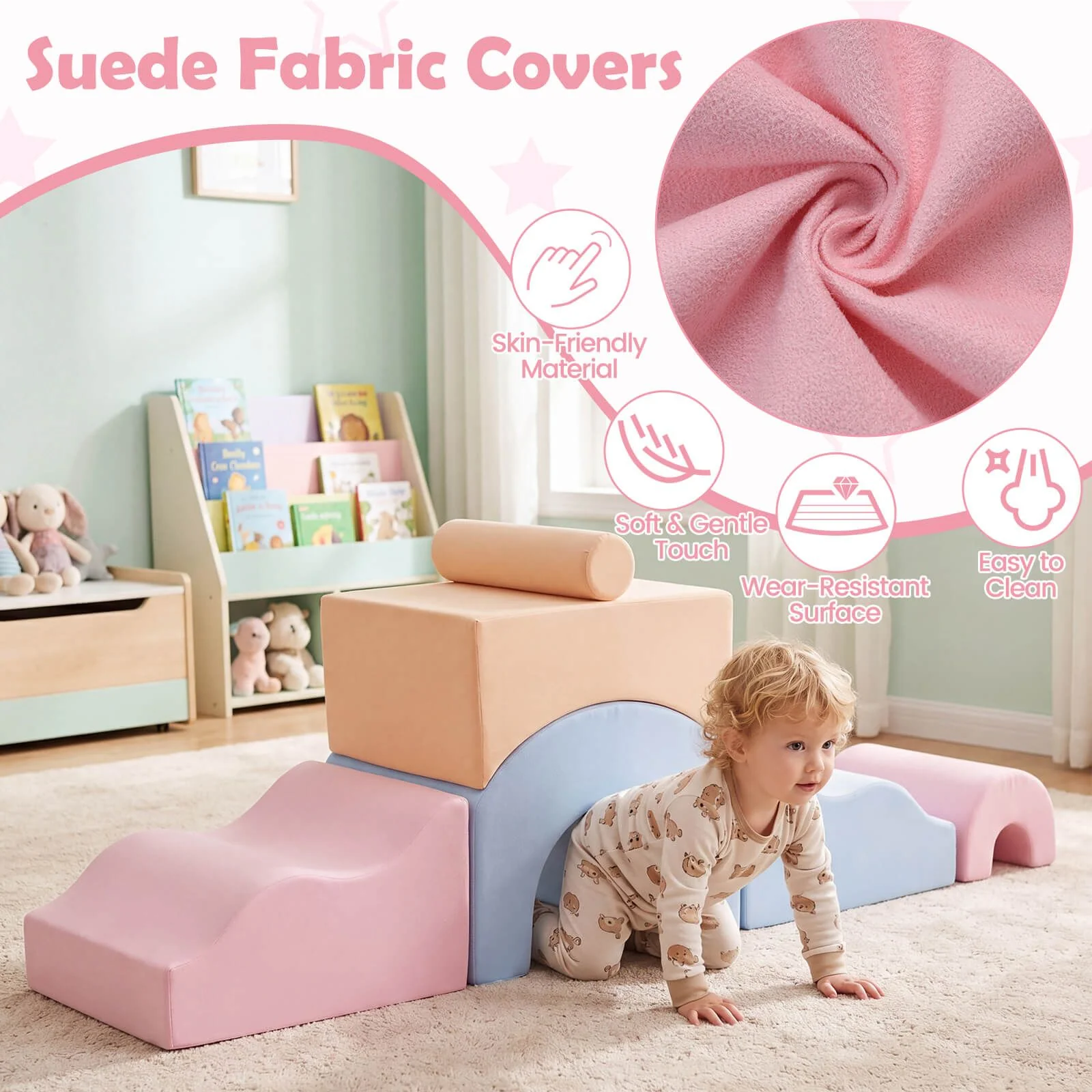 Kids Crawl and Climb foam Play Set 6-Piece with Suede Fabric Covers - Image 4