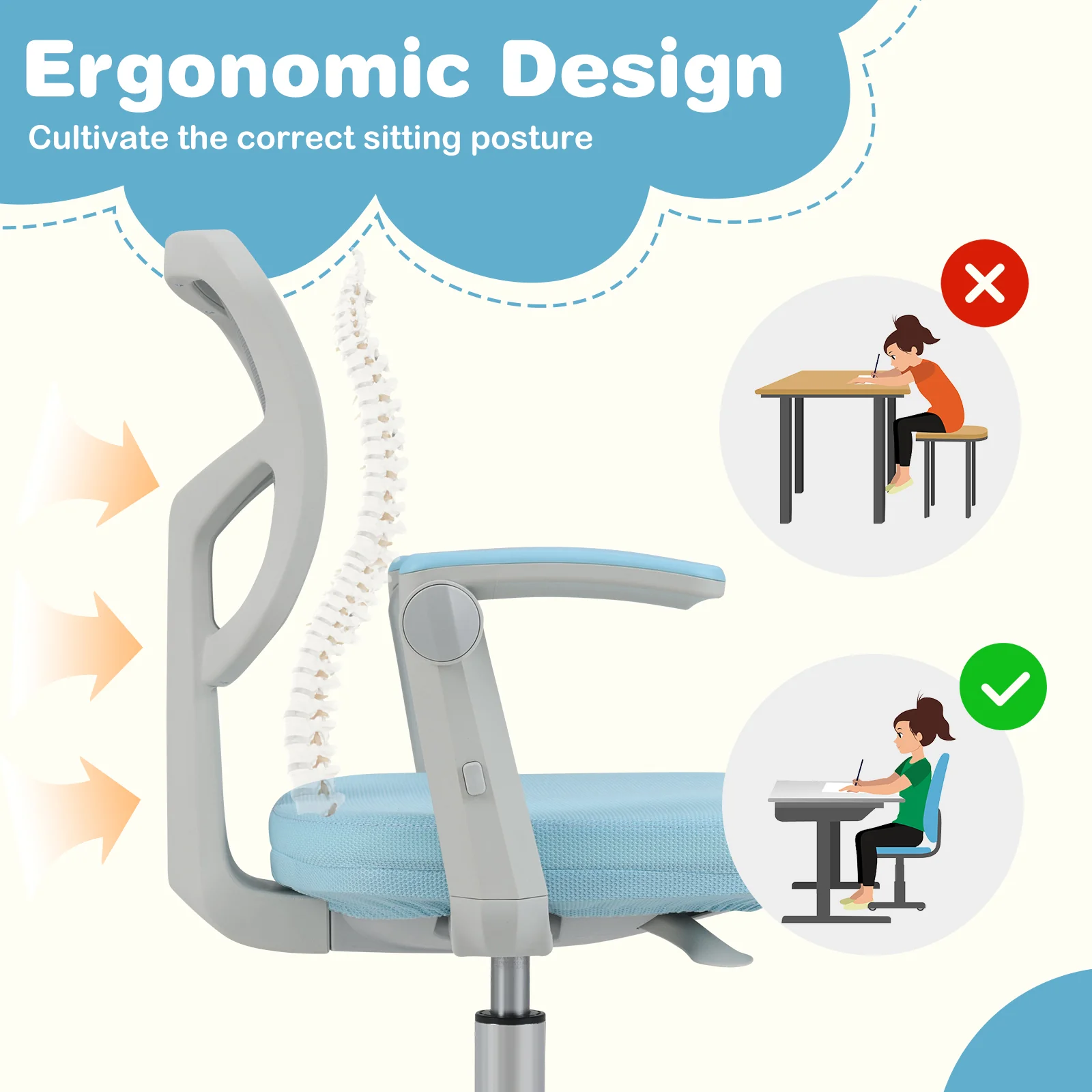Kids Desk Chair, Children Study Chair for Boys Girls Age 3-10 - Image 9