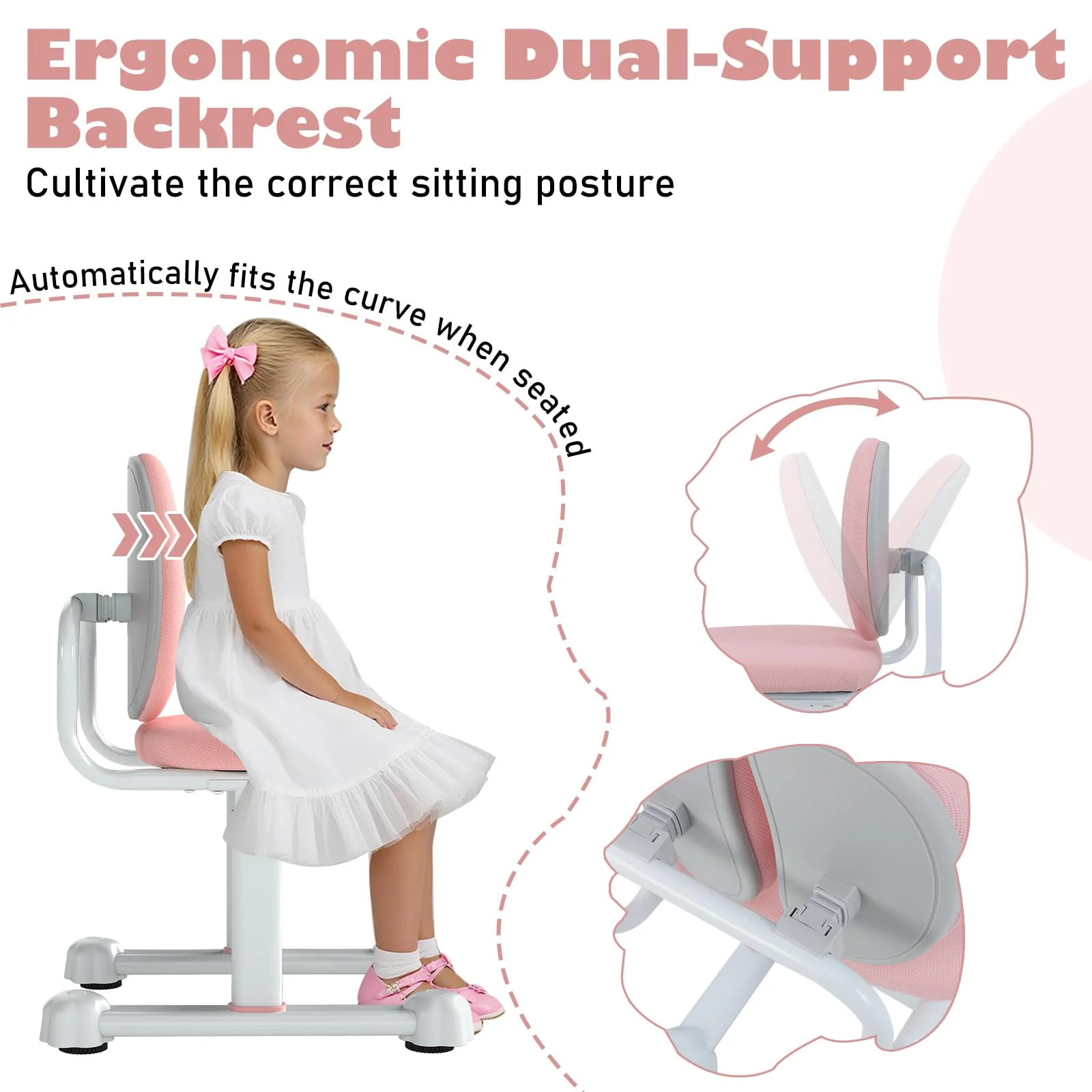 Kids Desk Chair, Children Study Chair w/Double Back Support & Adjustable Height - Image 5