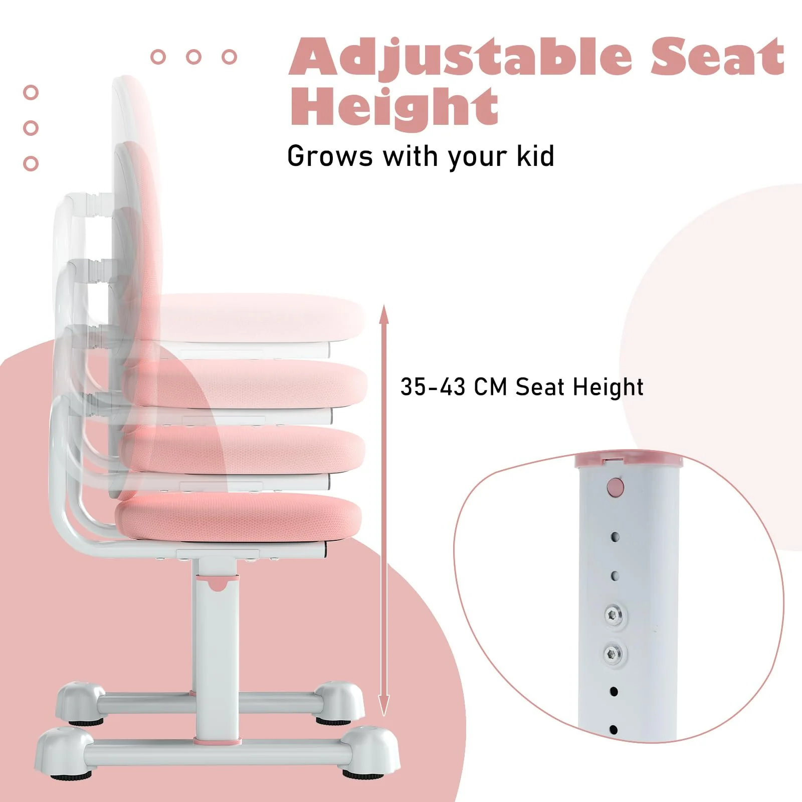 Kids Desk Chair, Children Study Chair w/Double Back Support & Adjustable Height - Image 7