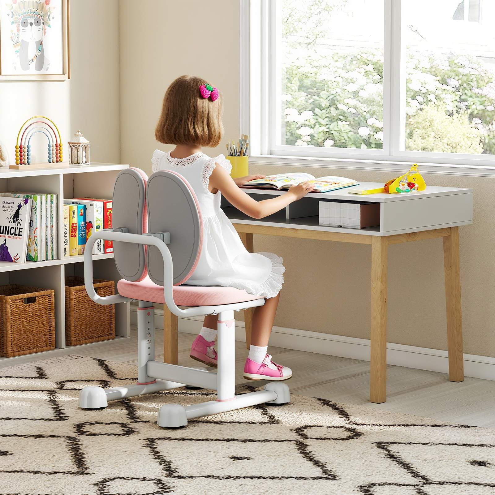 Kids Desk Chair, Children Study Chair w/Double Back Support & Adjustable Height - Image 9