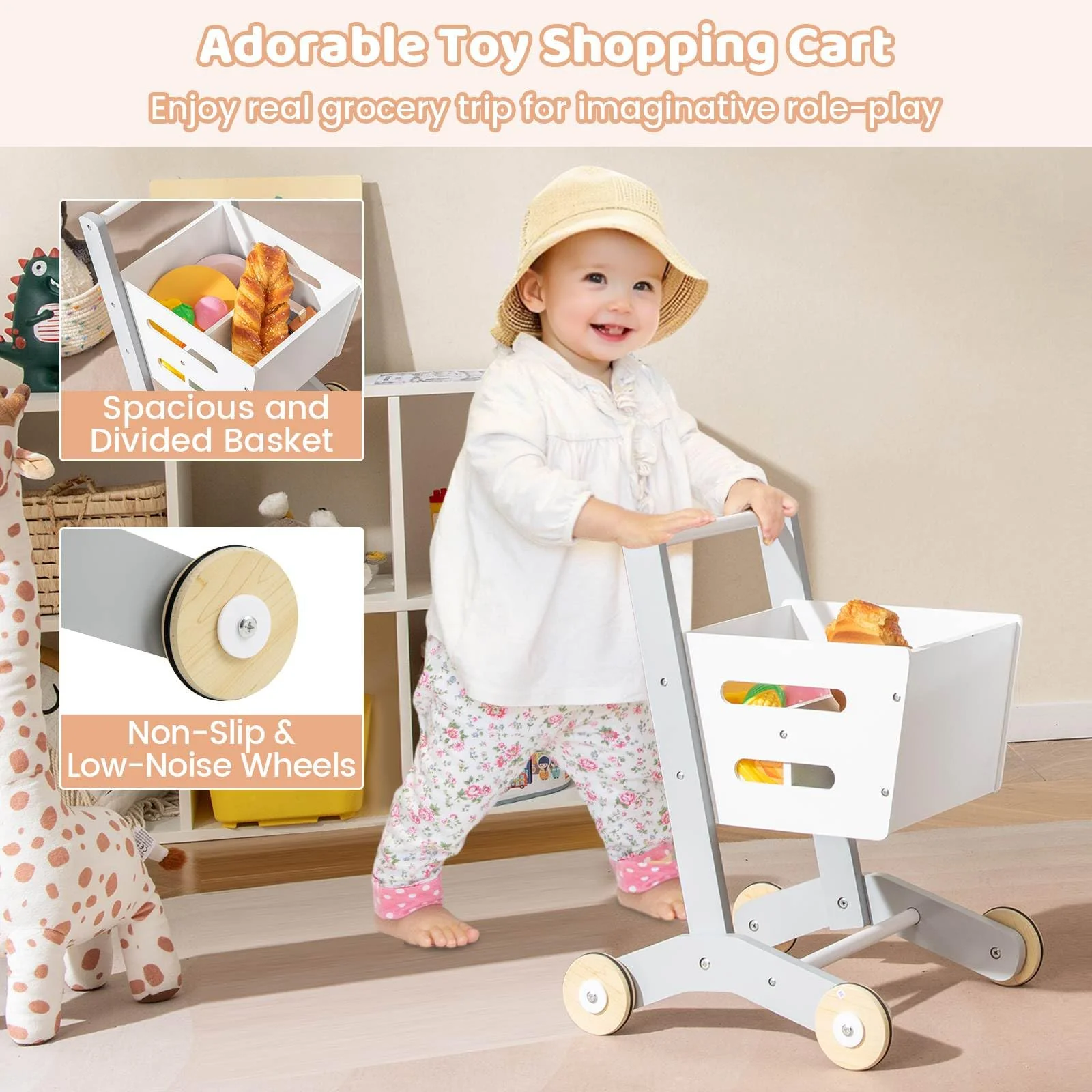 Kids Grocery Store Playset, Convertible Wooden Play Store with Shopping Cart - Image 6