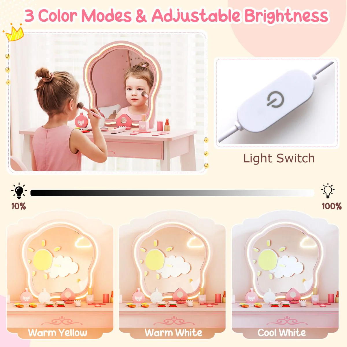 Kids Hair Salon Play Set with LED Lighted Mirror Swivel Barber - Image 4
