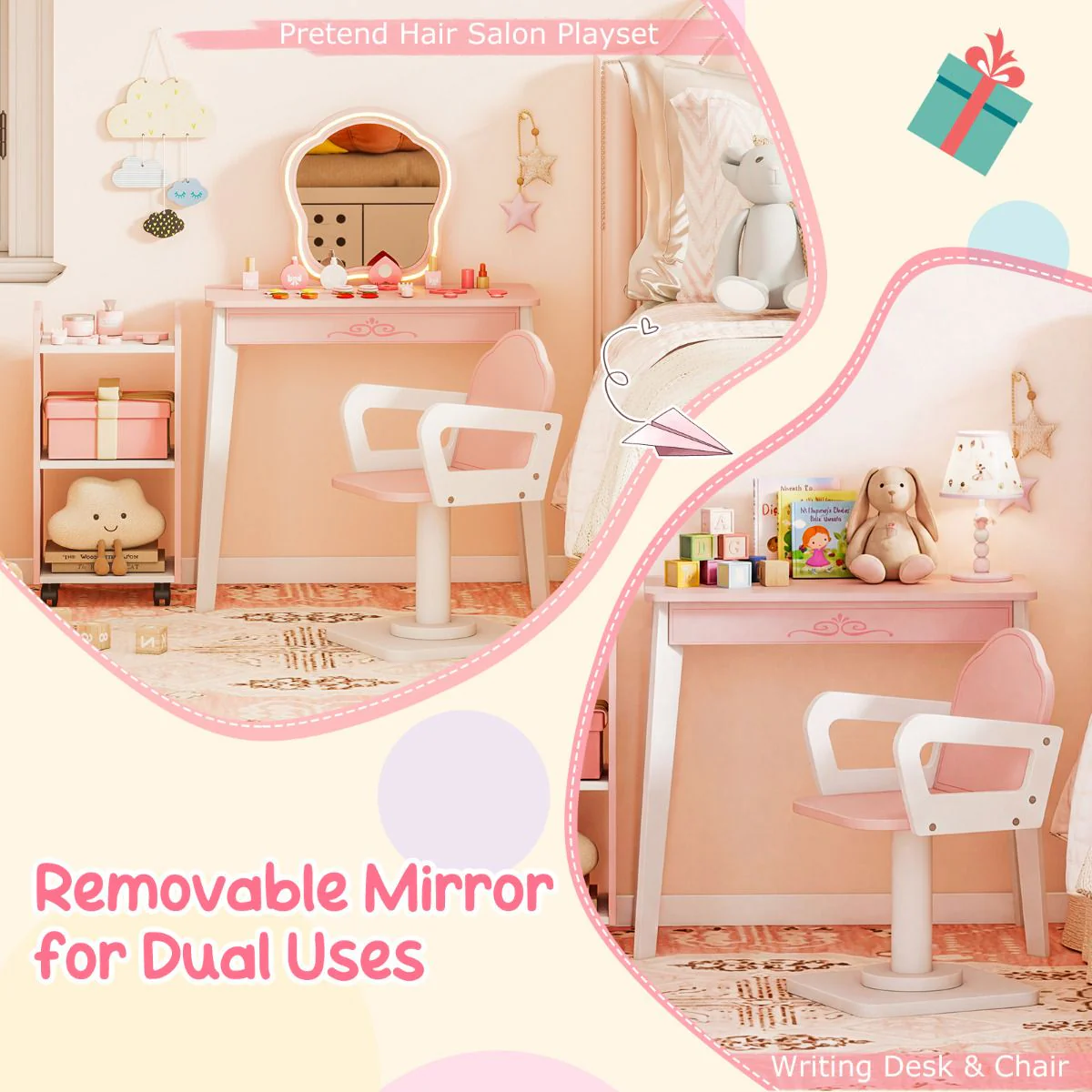 Kids Hair Salon Play Set with LED Lighted Mirror Swivel Barber - Image 5