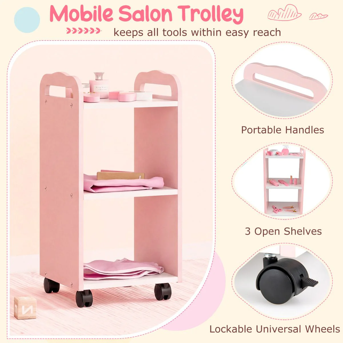 Kids Hair Salon Play Set with LED Lighted Mirror Swivel Barber - Image 7