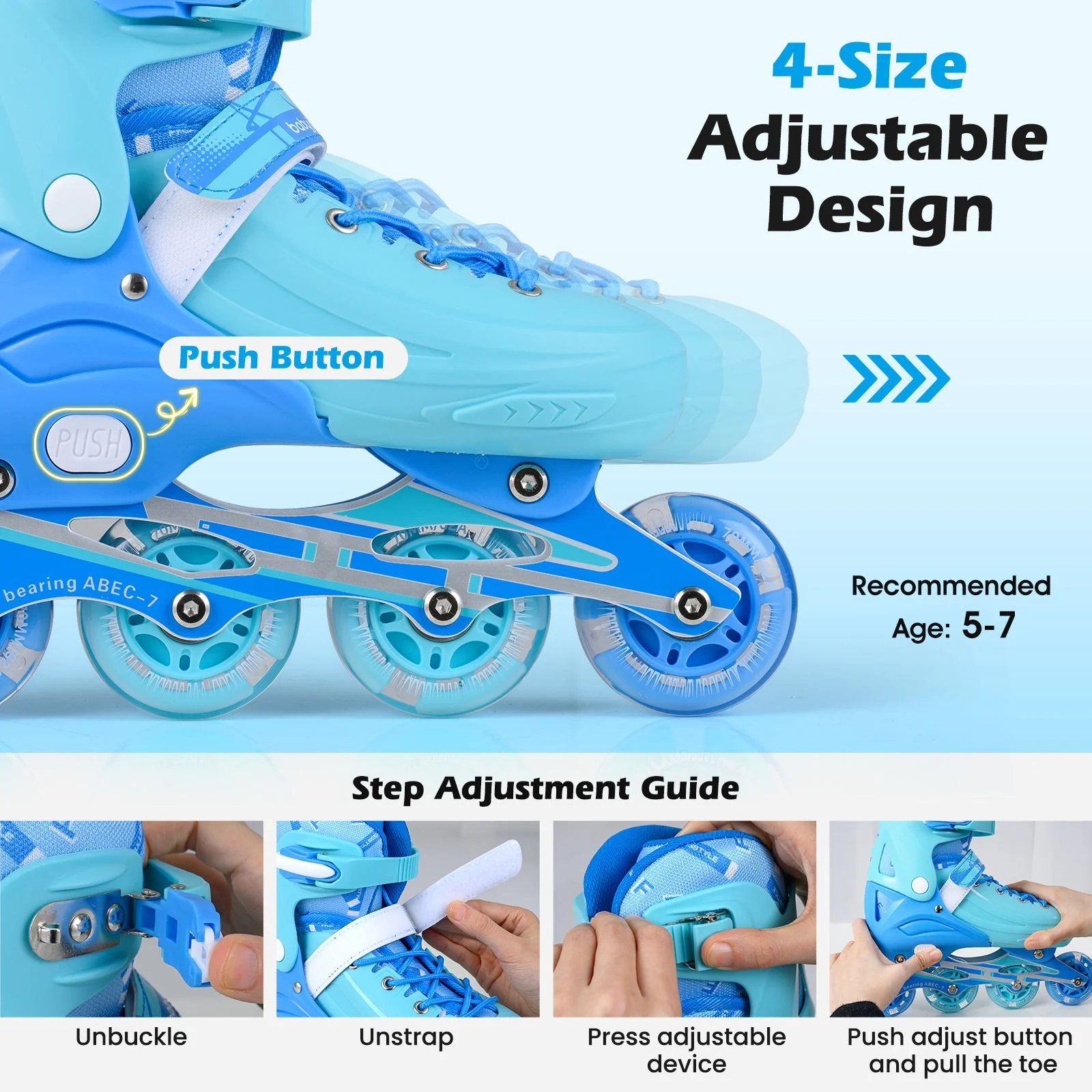 Kids Inline Skates with Illuminating Wheels and Safety Support for Toddlers - Image 4