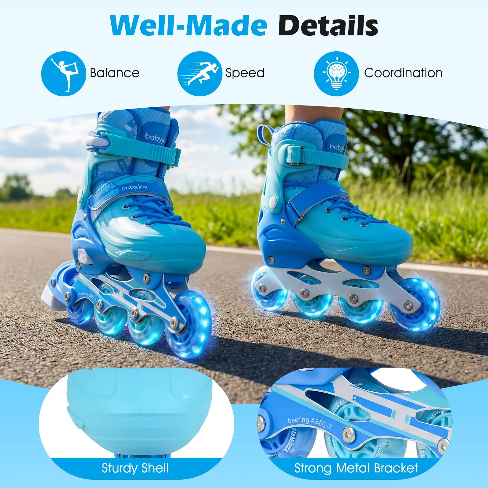 Kids Inline Skates with Illuminating Wheels and Safety Support for Toddlers - Image 9