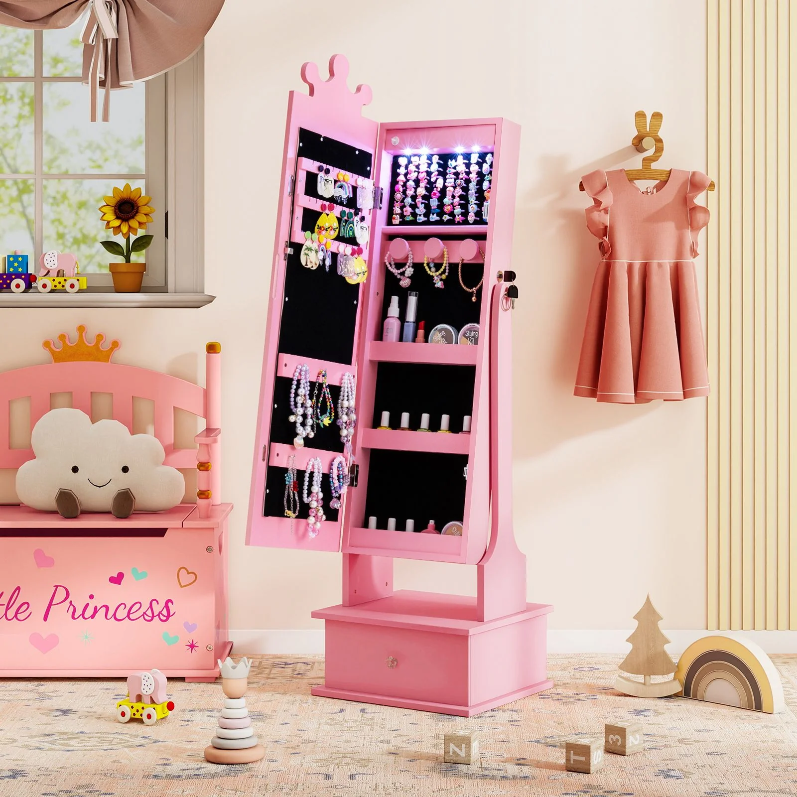 Kids Jewelry Cabinet with 2 Tilt Angles and 4 Sensor Lights - Image 10