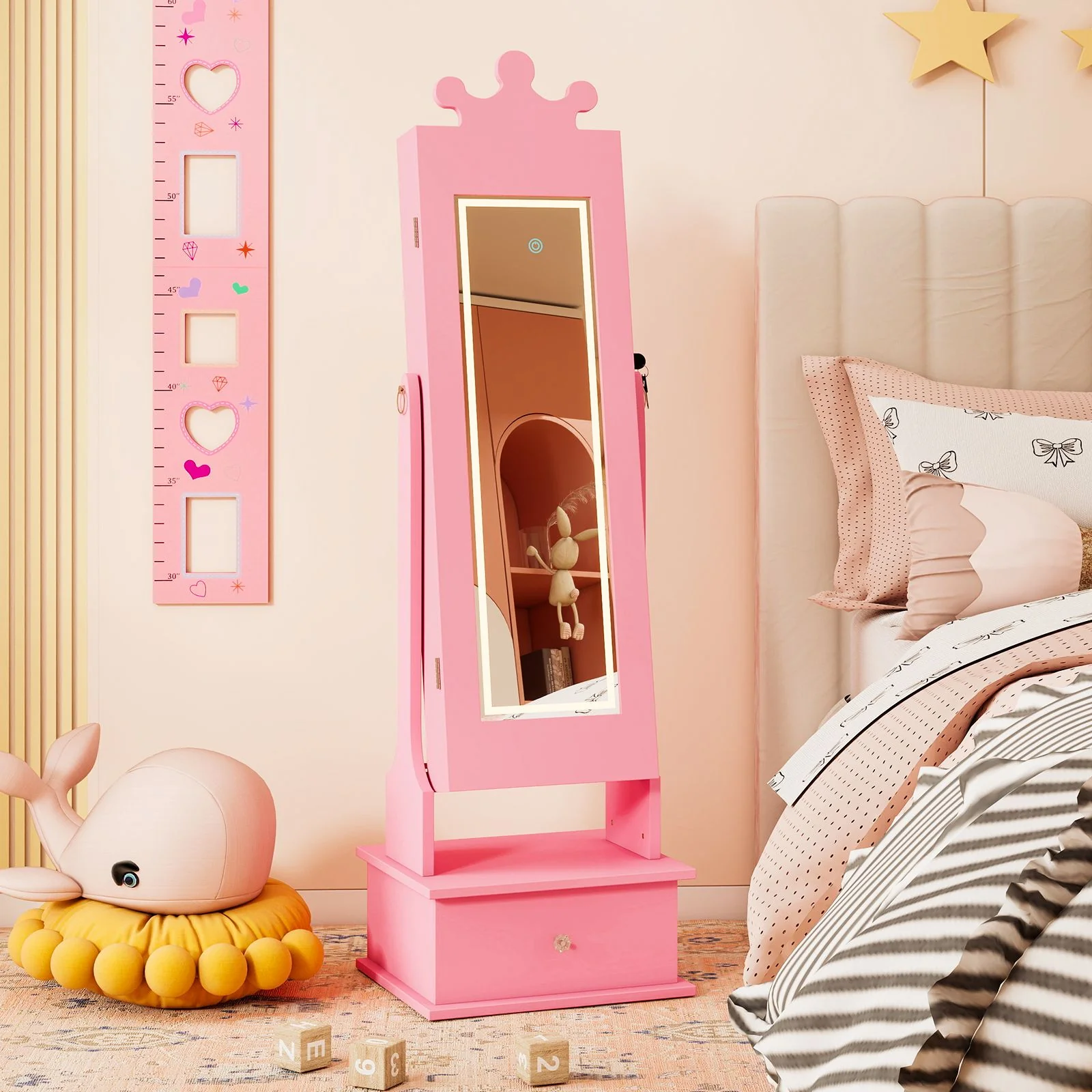 Kids Jewelry Cabinet with 2 Tilt Angles and 4 Sensor Lights - Image 11