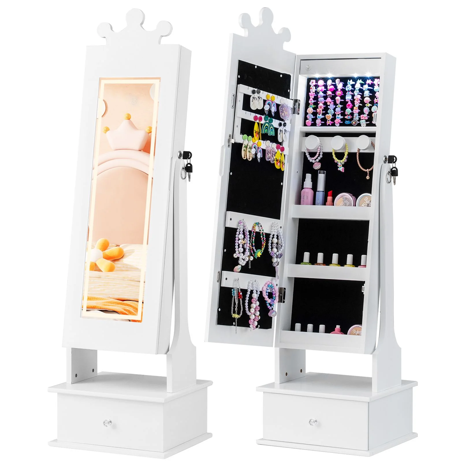 Kids Jewelry Cabinet with 2 Tilt Angles and 4 Sensor Lights - Image 12