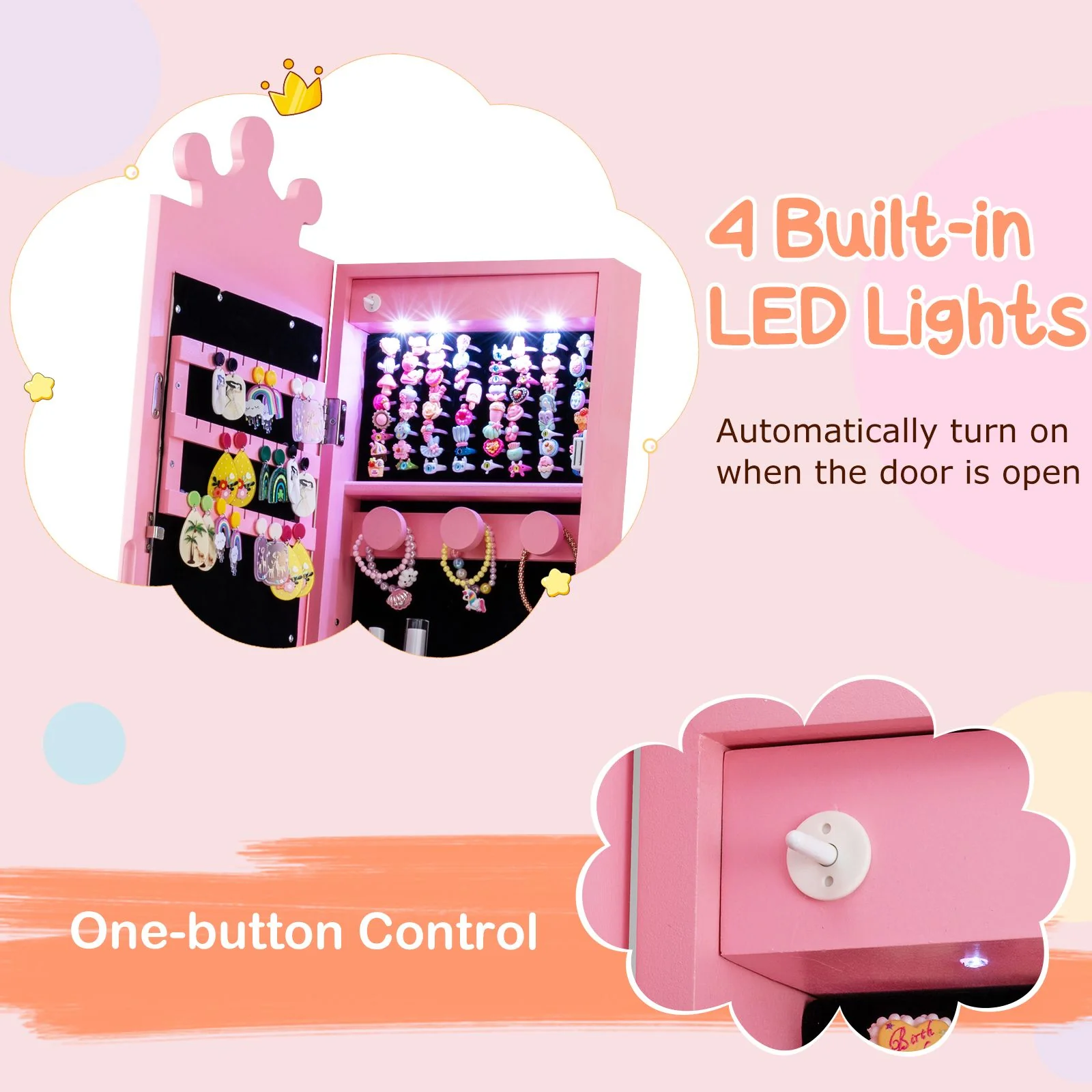 Kids Jewelry Cabinet with 2 Tilt Angles and 4 Sensor Lights - Image 6