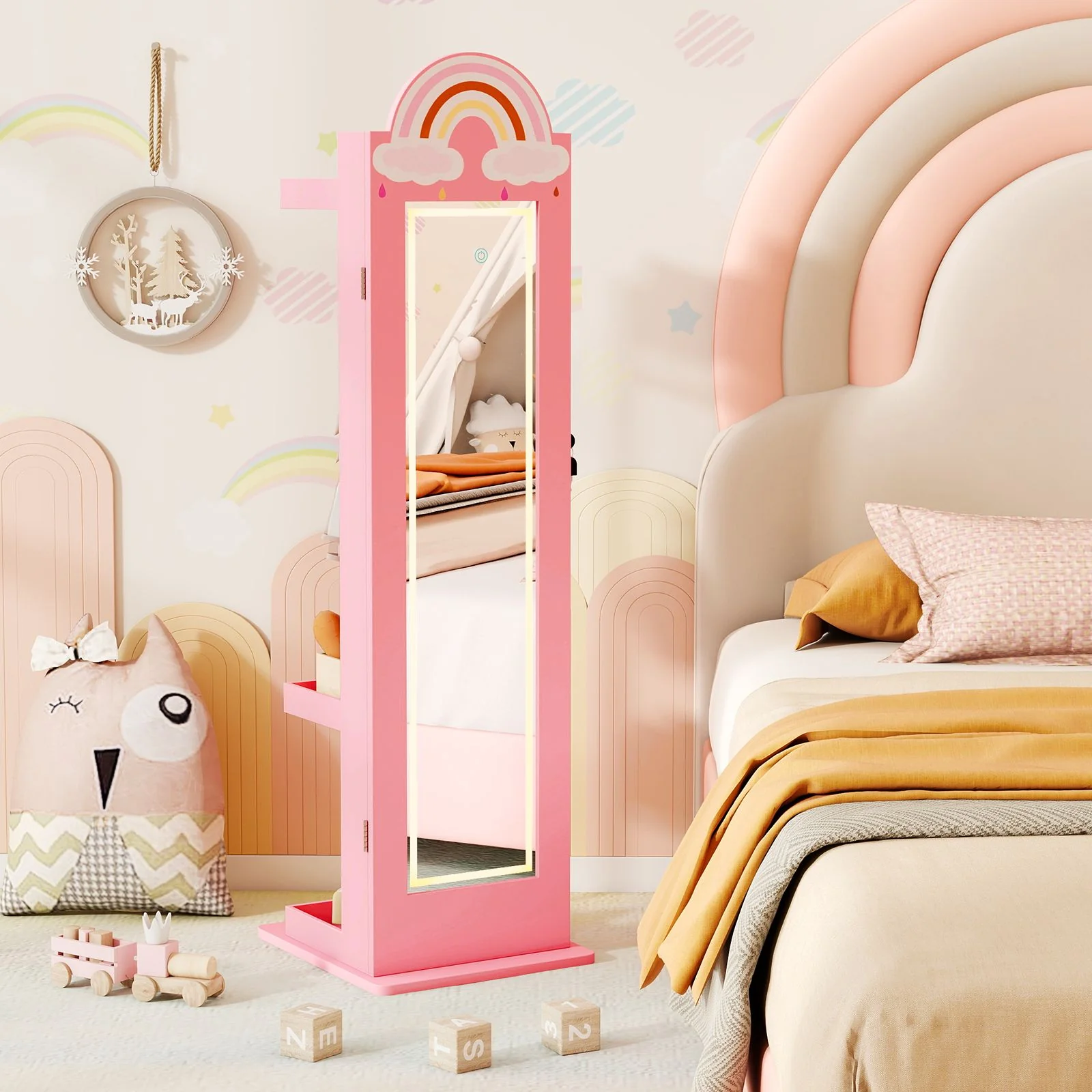 Standing Children Jewelry Organizer with Lights & Full-Length Mirror, Princess Jewelry Armoire - Image 11