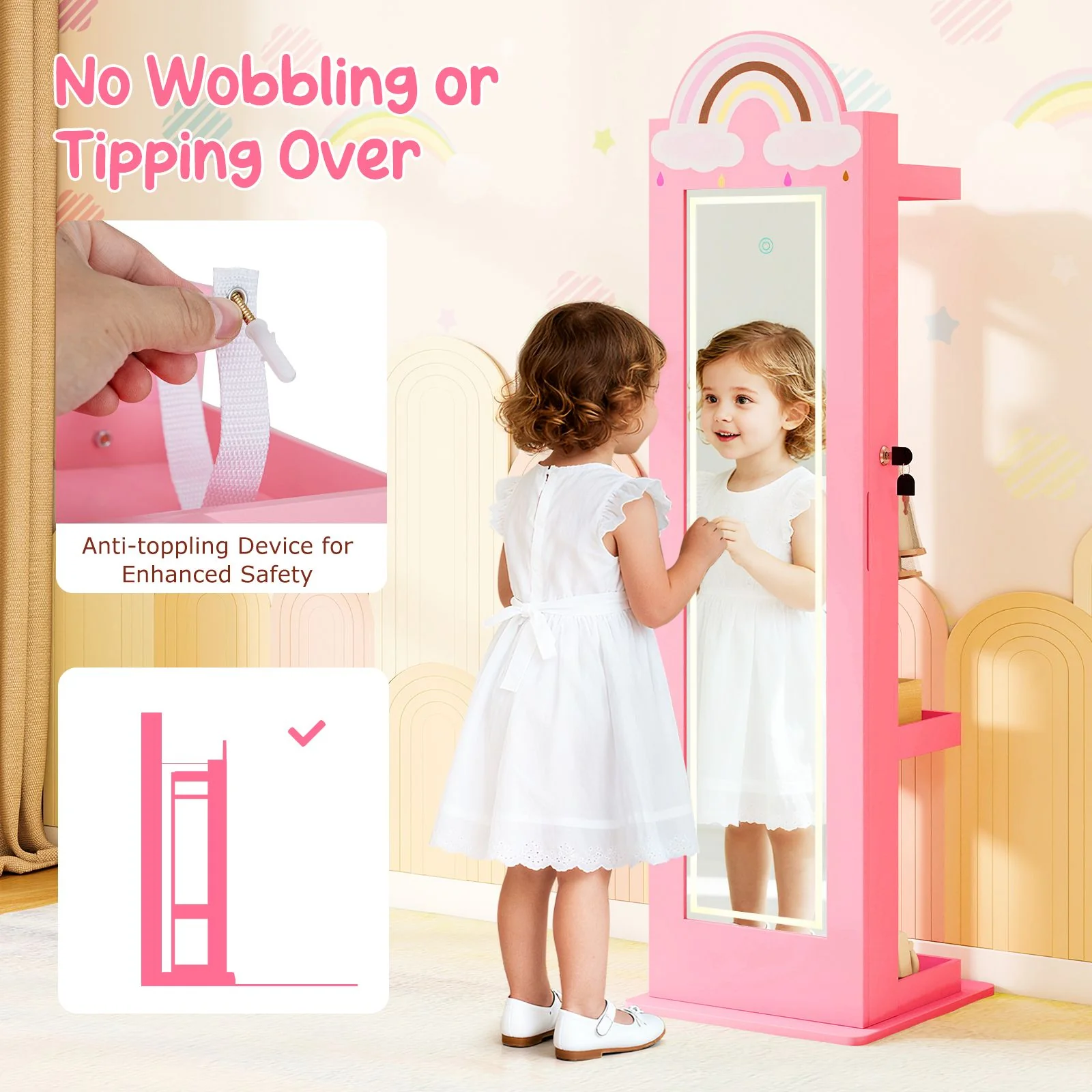 Standing Children Jewelry Organizer with Lights & Full-Length Mirror, Princess Jewelry Armoire - Image 9