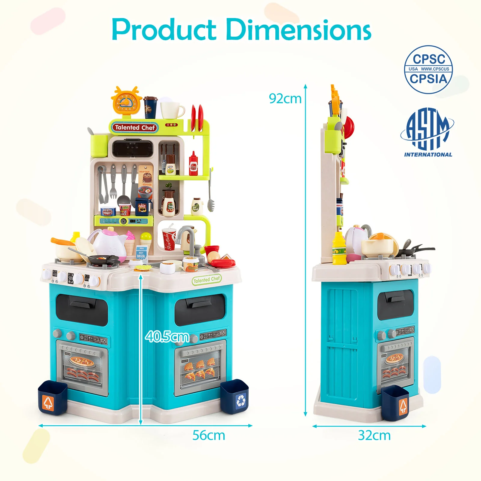 Kids Kitchen Playset, Corner Play Kitchen with Realistic Sounds and Lights, Cooking Stove with Steam - Image 3