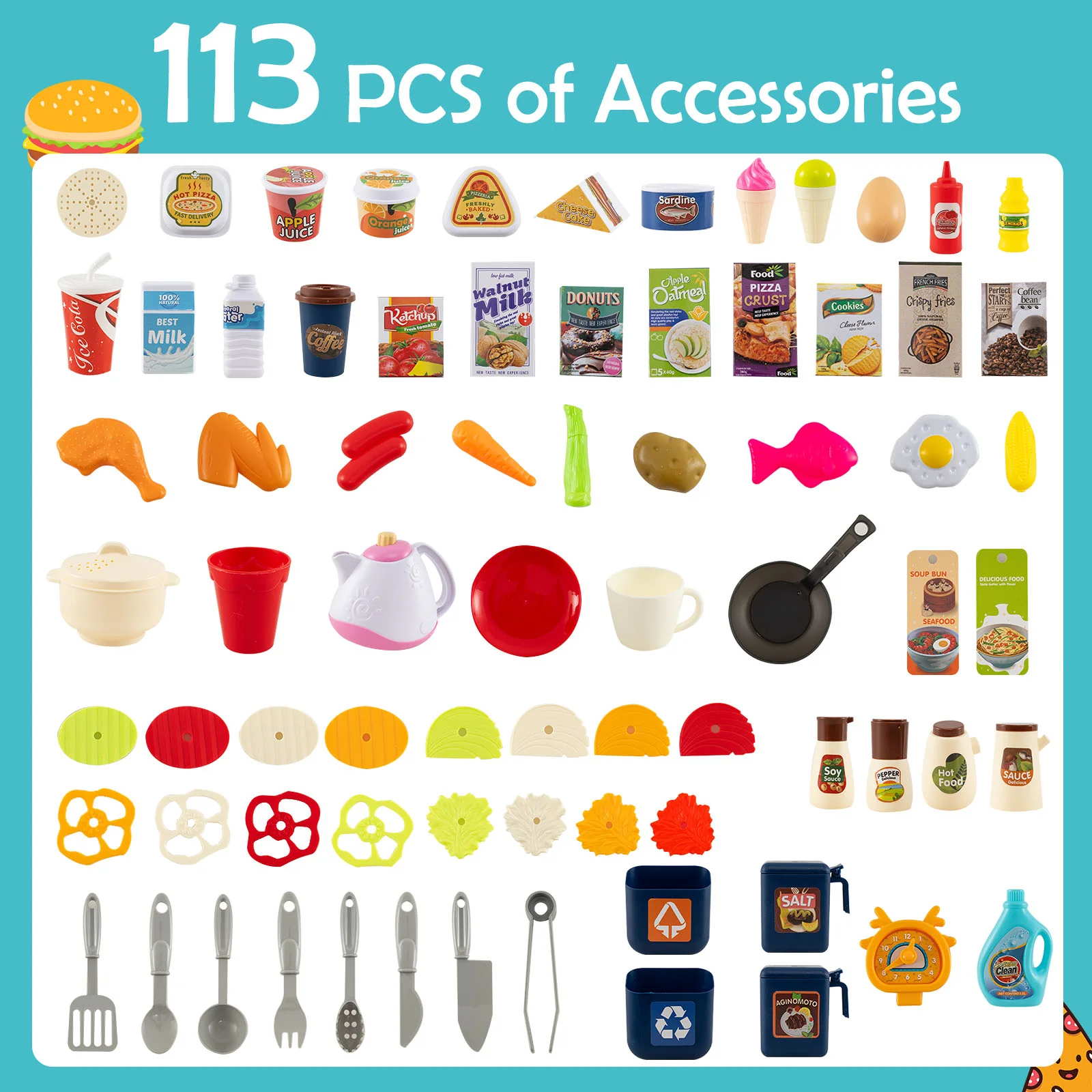 Kids Kitchen Playset, Corner Play Kitchen with Realistic Sounds and Lights, Cooking Stove with Steam - Image 8
