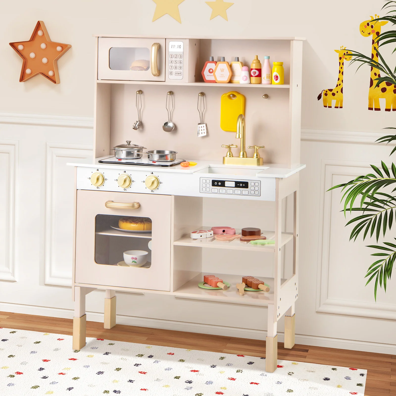Kids Kitchen Playset, Height Adjustable Toy Kitchen for 3+ Years Old - Image 2