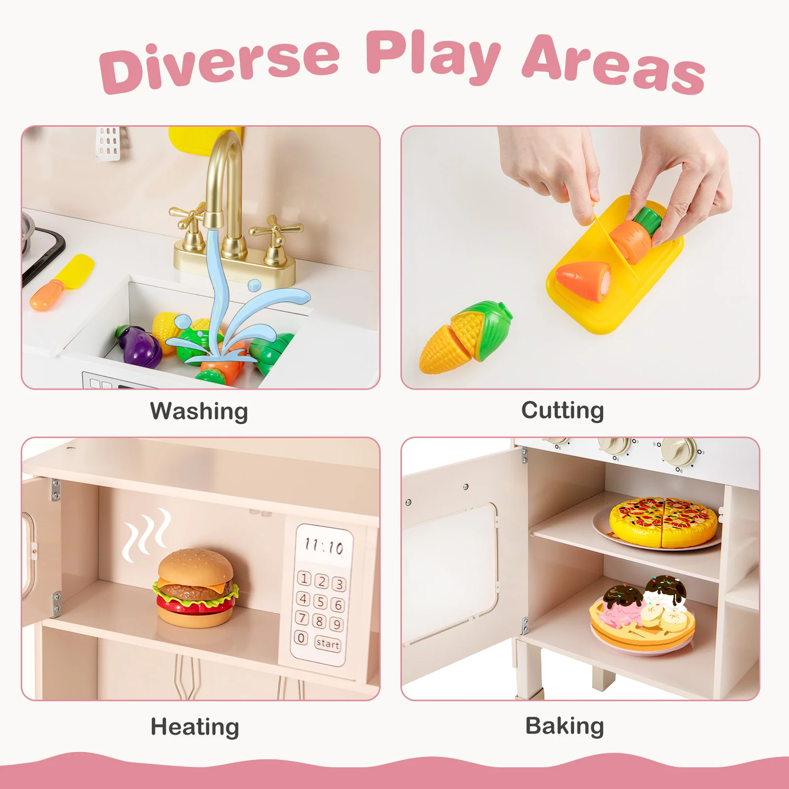 Kids Kitchen Playset, Height Adjustable Toy Kitchen for 3+ Years Old - Image 5